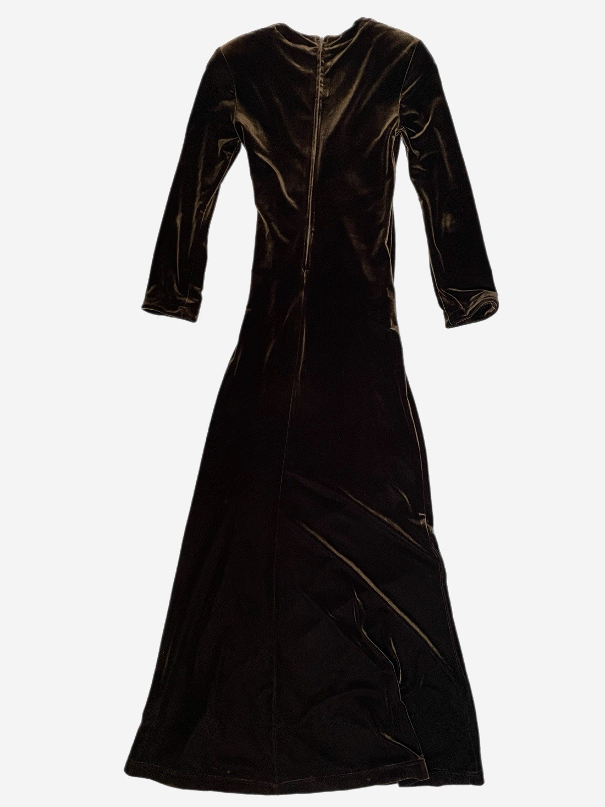Vintage 90s Cache Brown velvet ruched wrap maxi gown old Hollywood soft goth XS