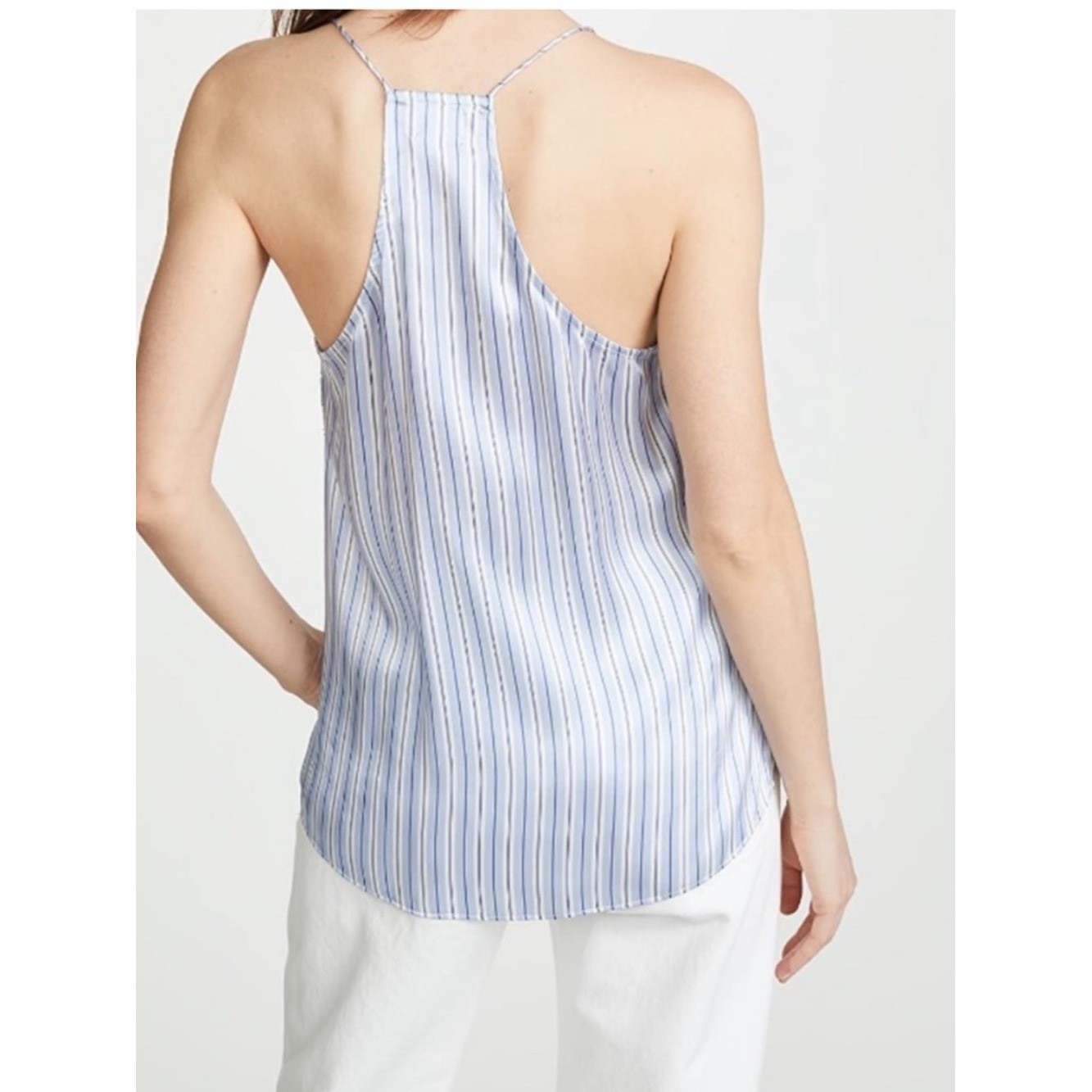 Cami NYC The Racer 100% Silk Lace Trim Camisole Blue & White Pinstripe MD