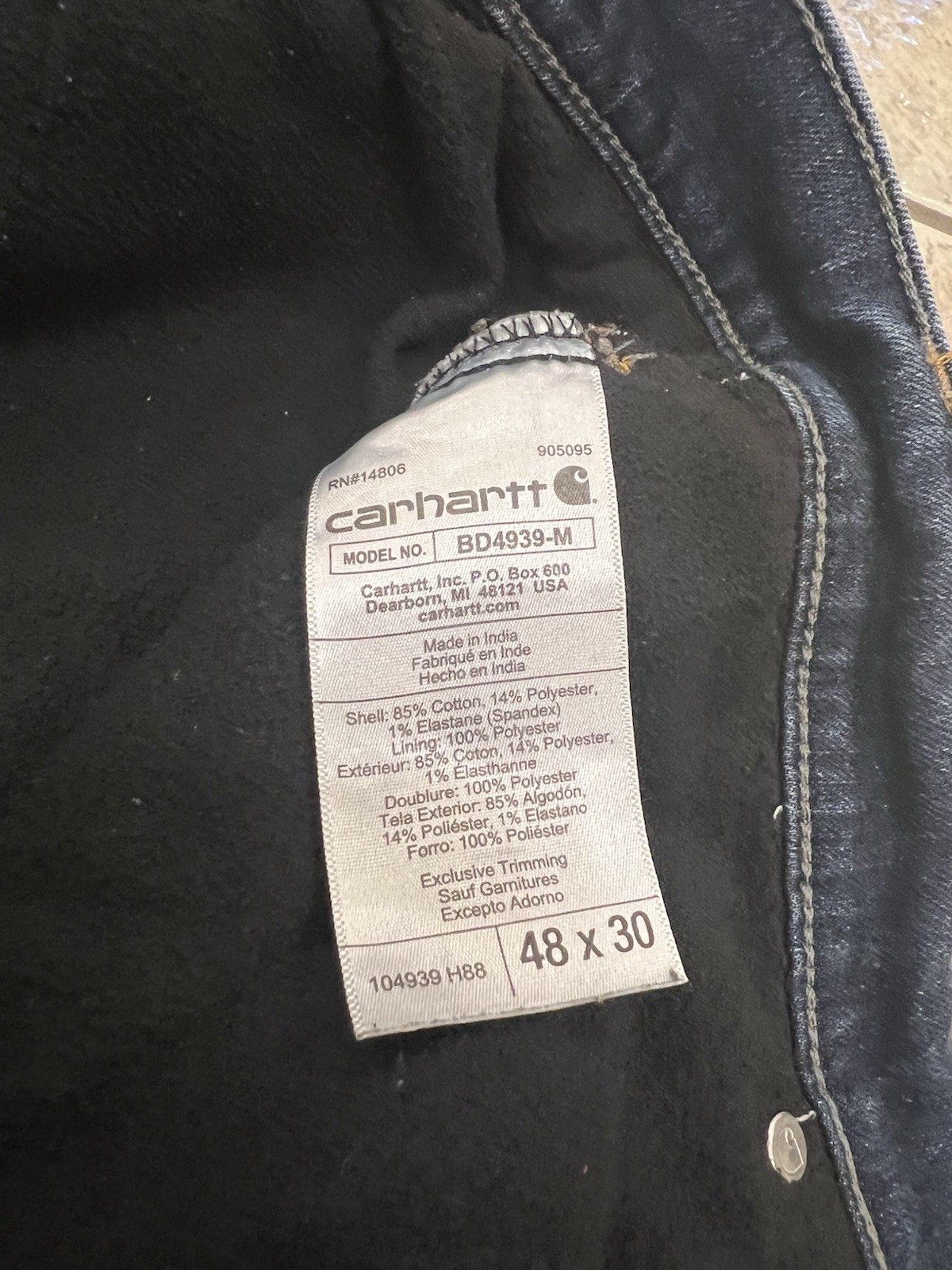 Mens 48X30 Carhartt 104939 Rugged Flex Relaxed Fit Fleece Lined 5 Pocket Jeans