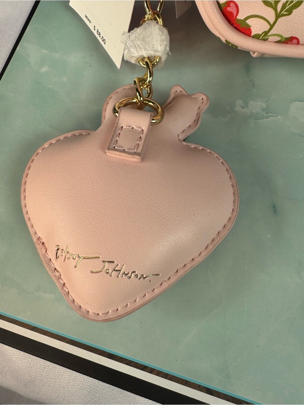 Betsy Johnson Cherry Print Shoulder Bag Heart Charm Pink Purse NWT