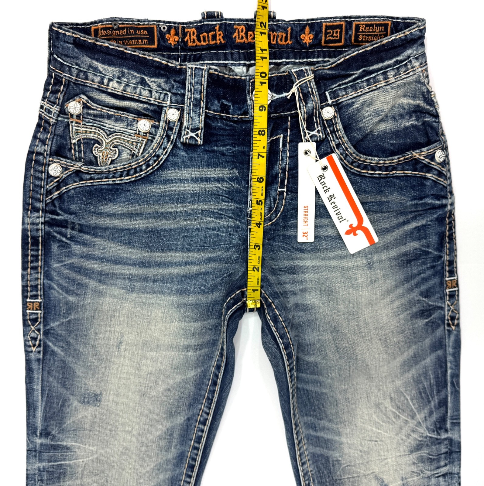 Rock Revival Raelyn Straight Distressed Blue Jeans Mens 29 – 38