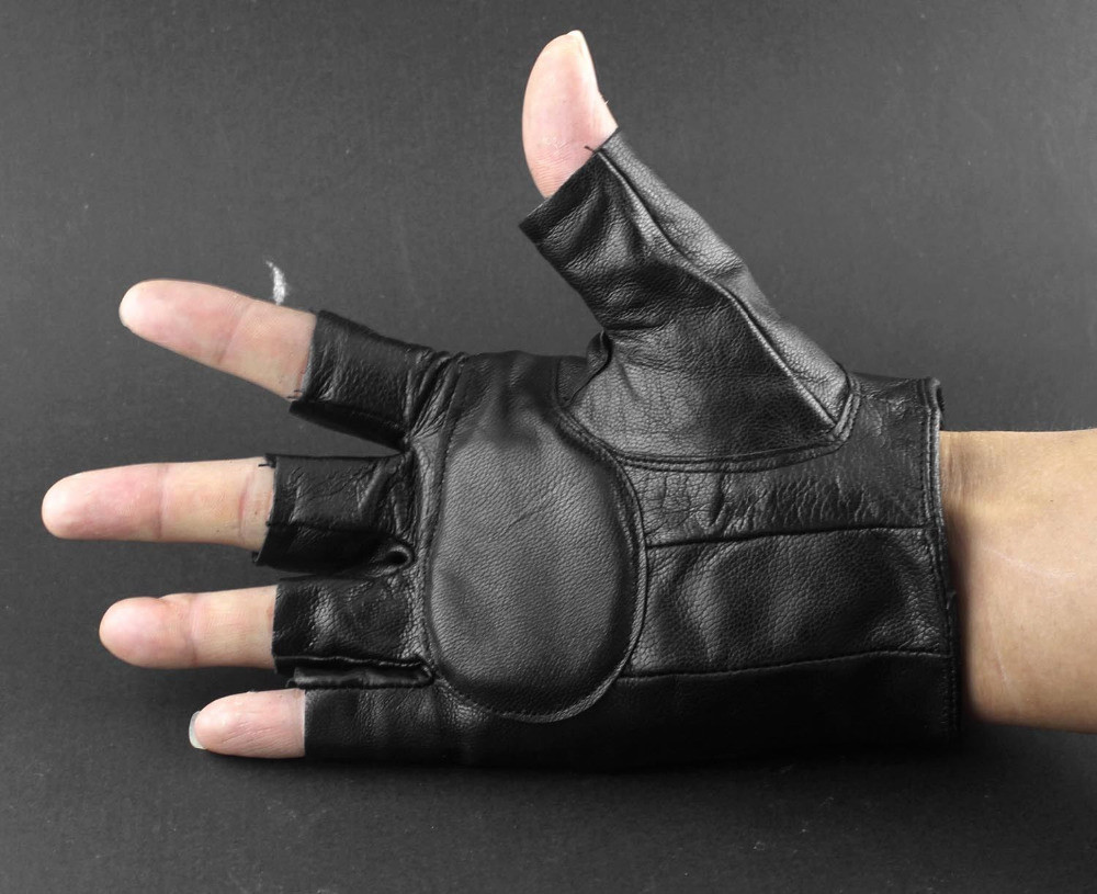 Mens Leather Spike stud Punk Rocker Driving Motorcycle Biker Fingerless Gloves