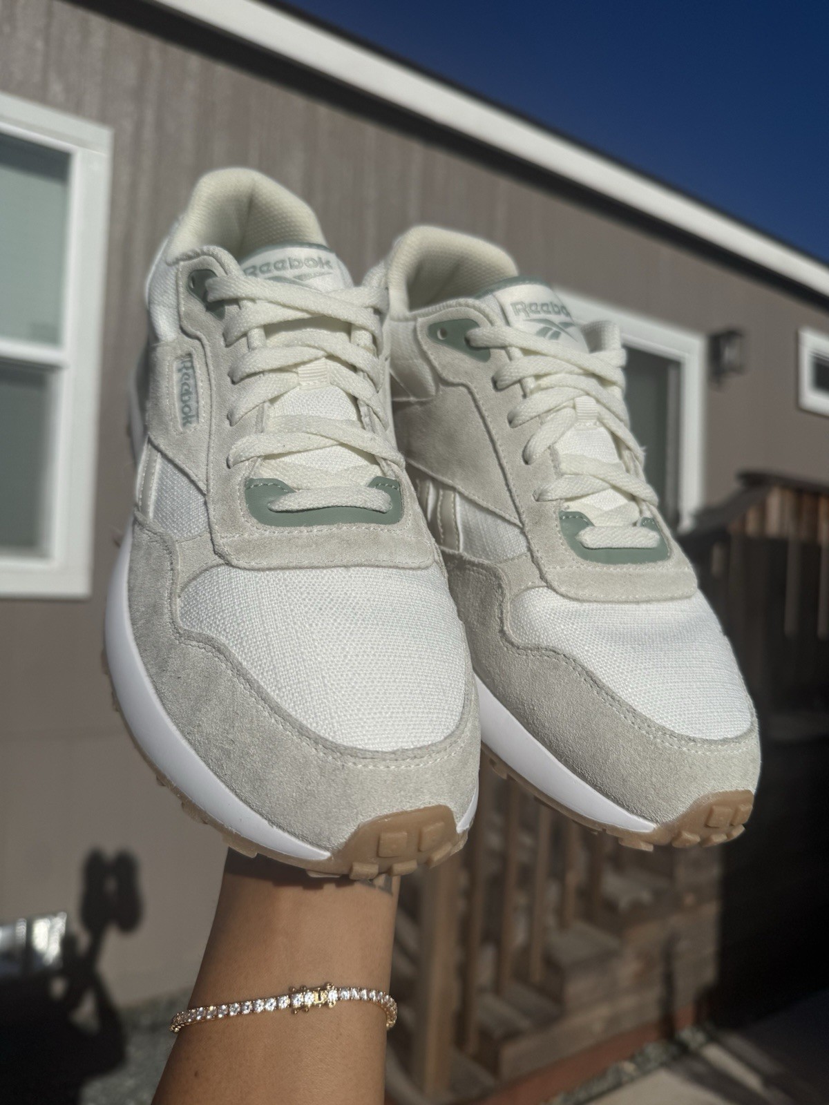 Reebok Classic Leather Lifestyle Sneakers | Cream Sage Green Gum Sole Size 11.5