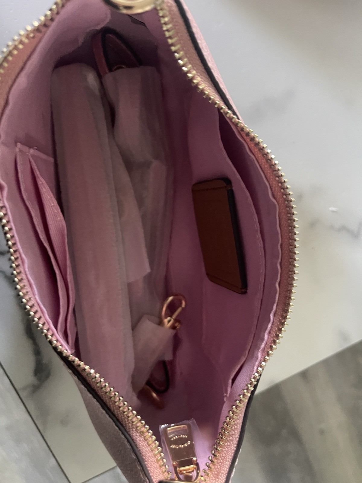 Coach Pink Shoulder Bag Gold Hardware Logo Accents Zip Closure Women’s Designer