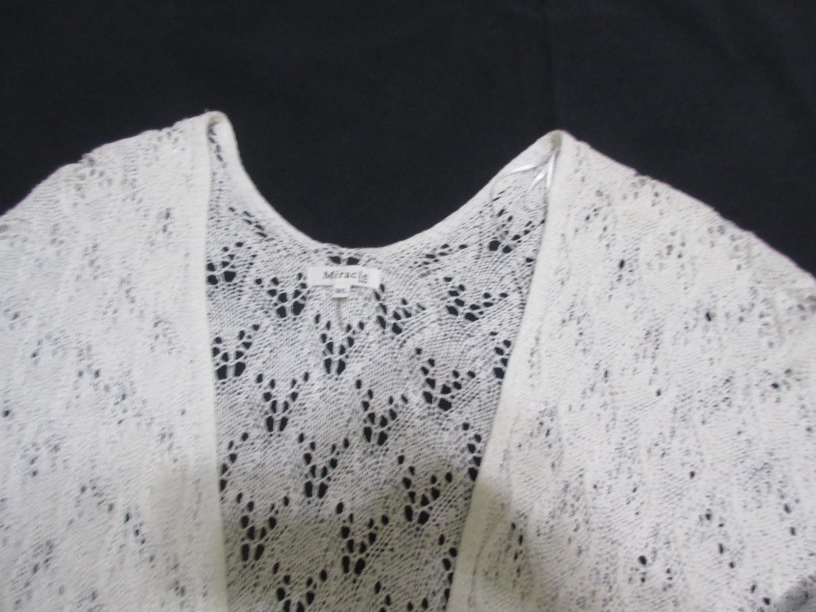 Miracle Open Weave Cream Color Crocheted Open Front Sweater, Size Med to Lg, Ex!