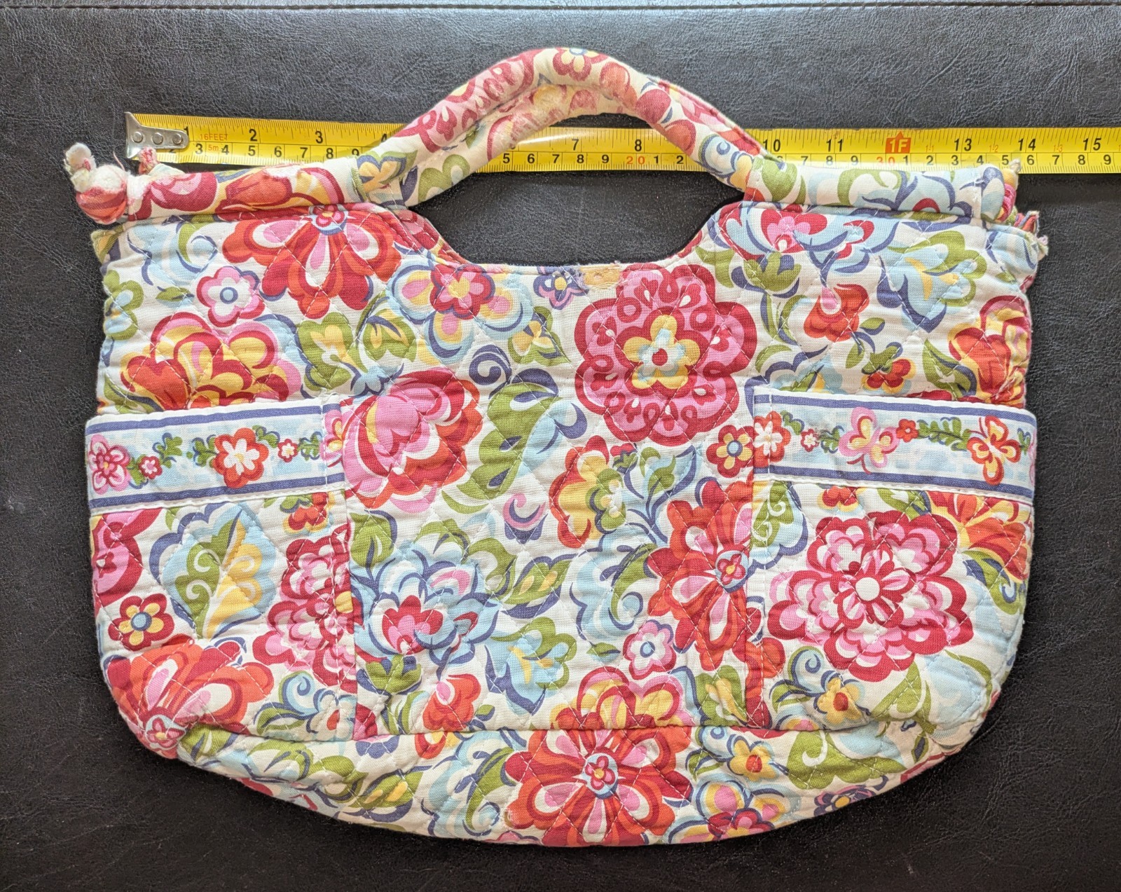 Vera Bradley Floral Quilted Satchel Top Handle Zip Bag, Lined, Pockets