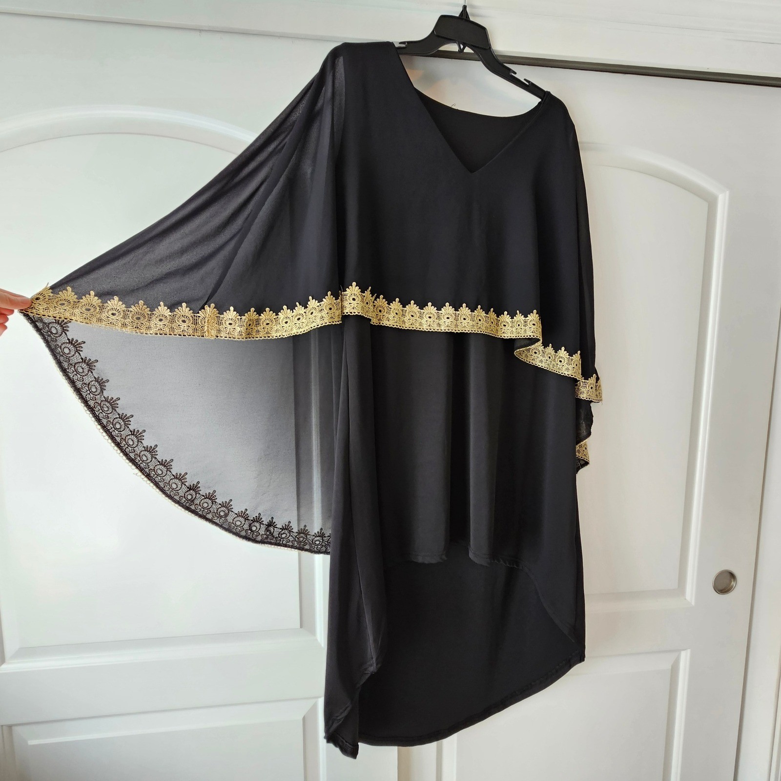 Hi-Low Long Dress Women Large Black Gold Lace Elegant Mother of the Bride Formal