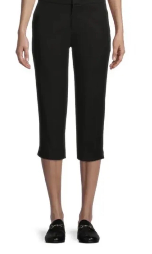 Time And Tru Women Pants Stretch Premium Cotton Blend Zip Capri Black 16