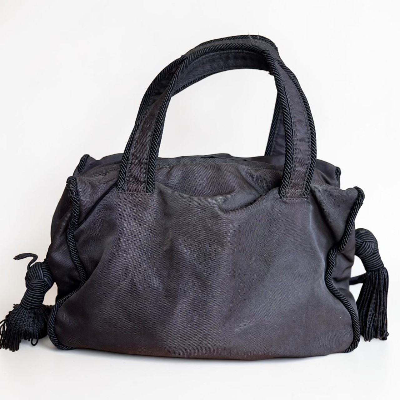 PRADA Handbag Black Tassel Logo Vintage Nylon