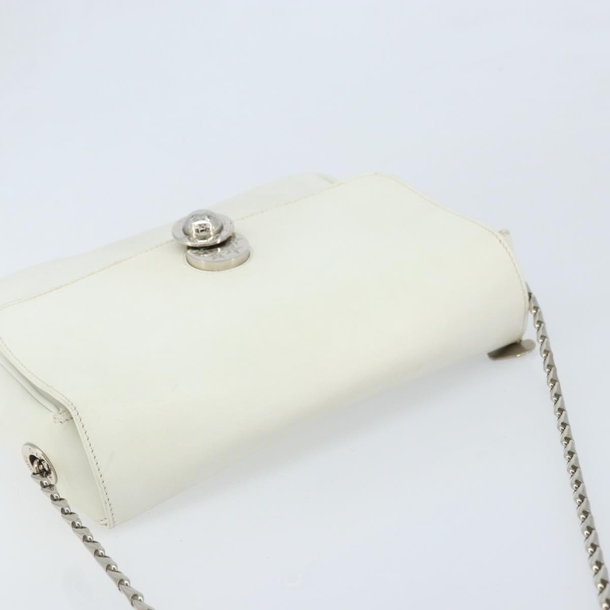CELINE Star Ball Chain Shoulder Bag Leather White Silver Auth LNZ806