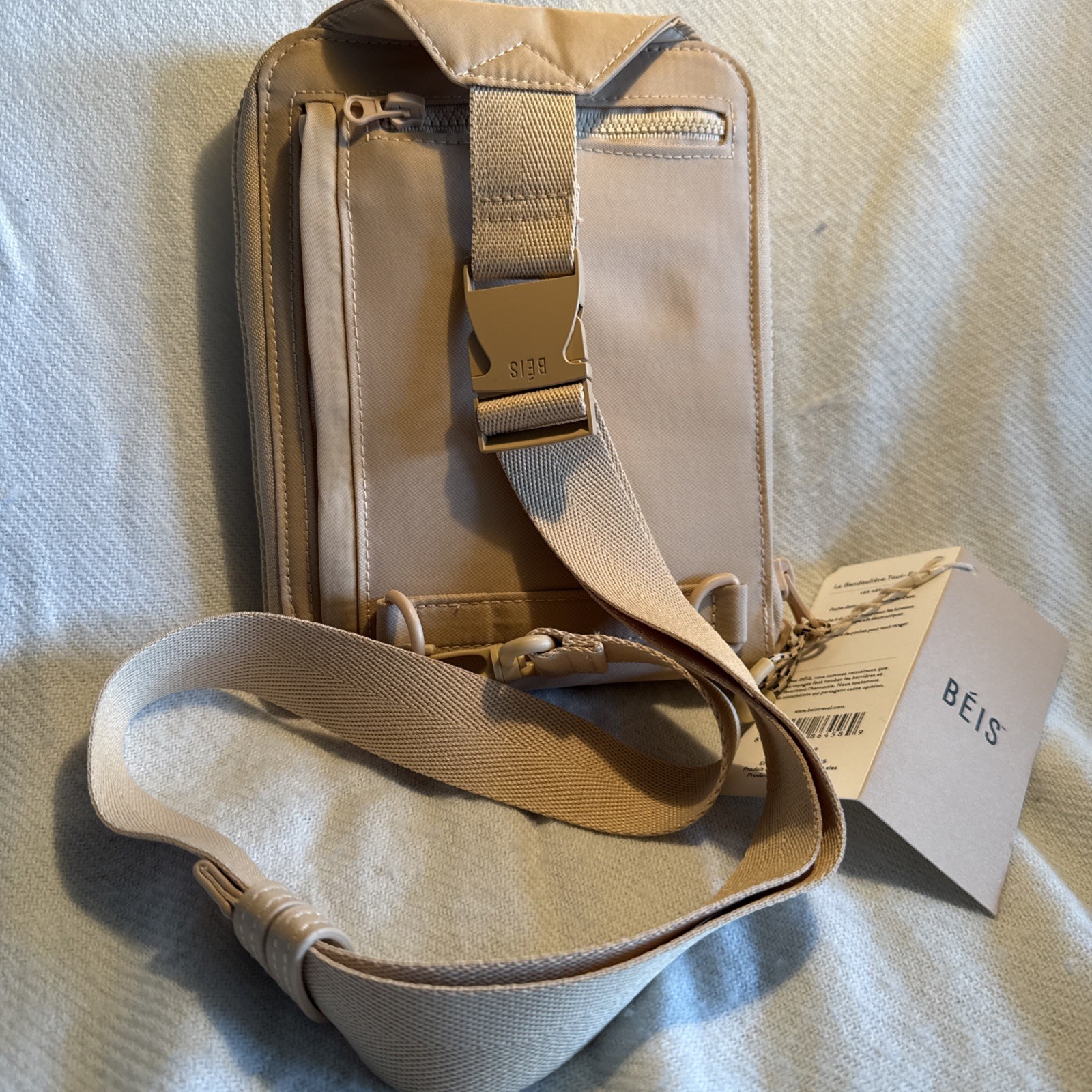BEIS The All-In-One Sling Crossbody Bag Beige Hidden Water Bottle Pocket