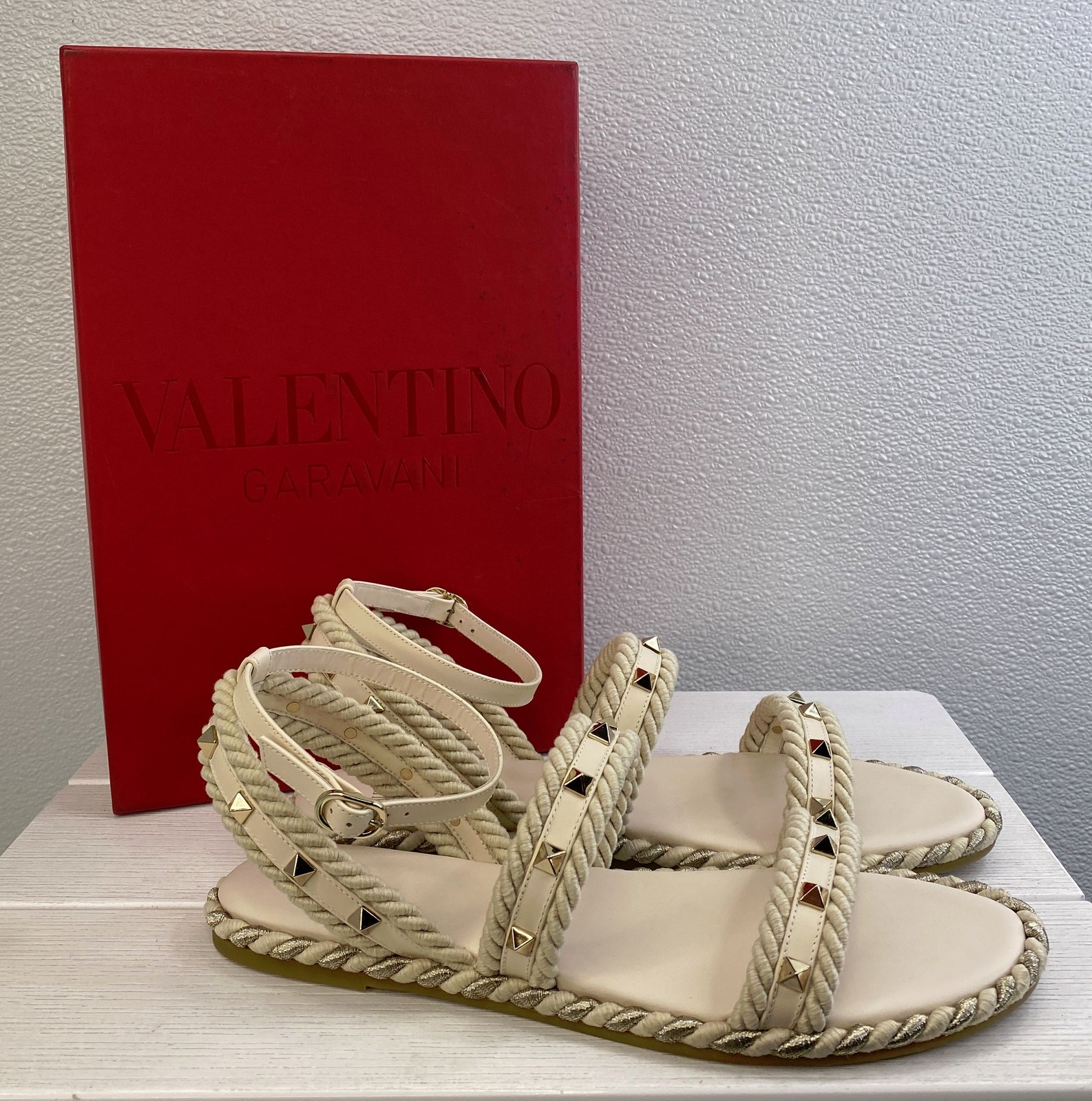 Valentino Garavani Rockstud Espadrille Sandals Womens US10 EU40 Torchon Leather