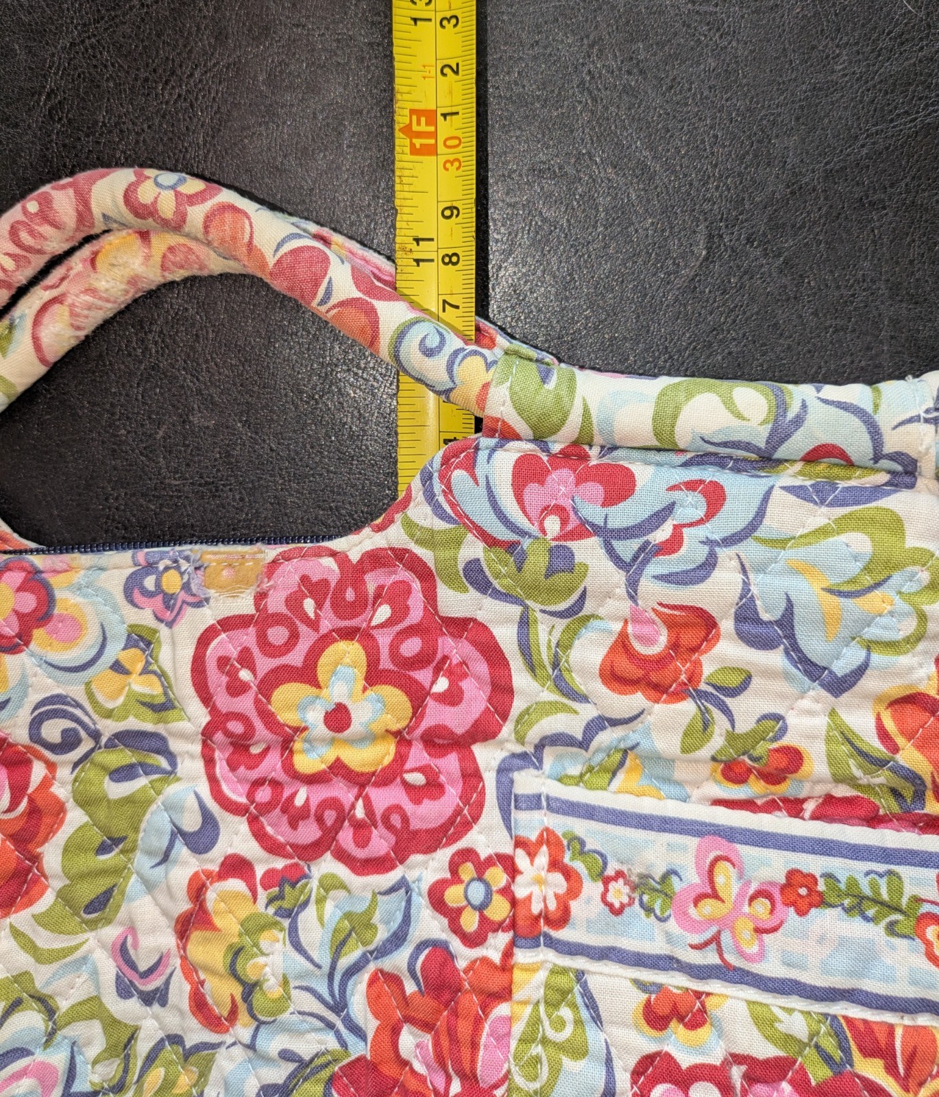 Vera Bradley Floral Quilted Satchel Top Handle Zip Bag, Lined, Pockets