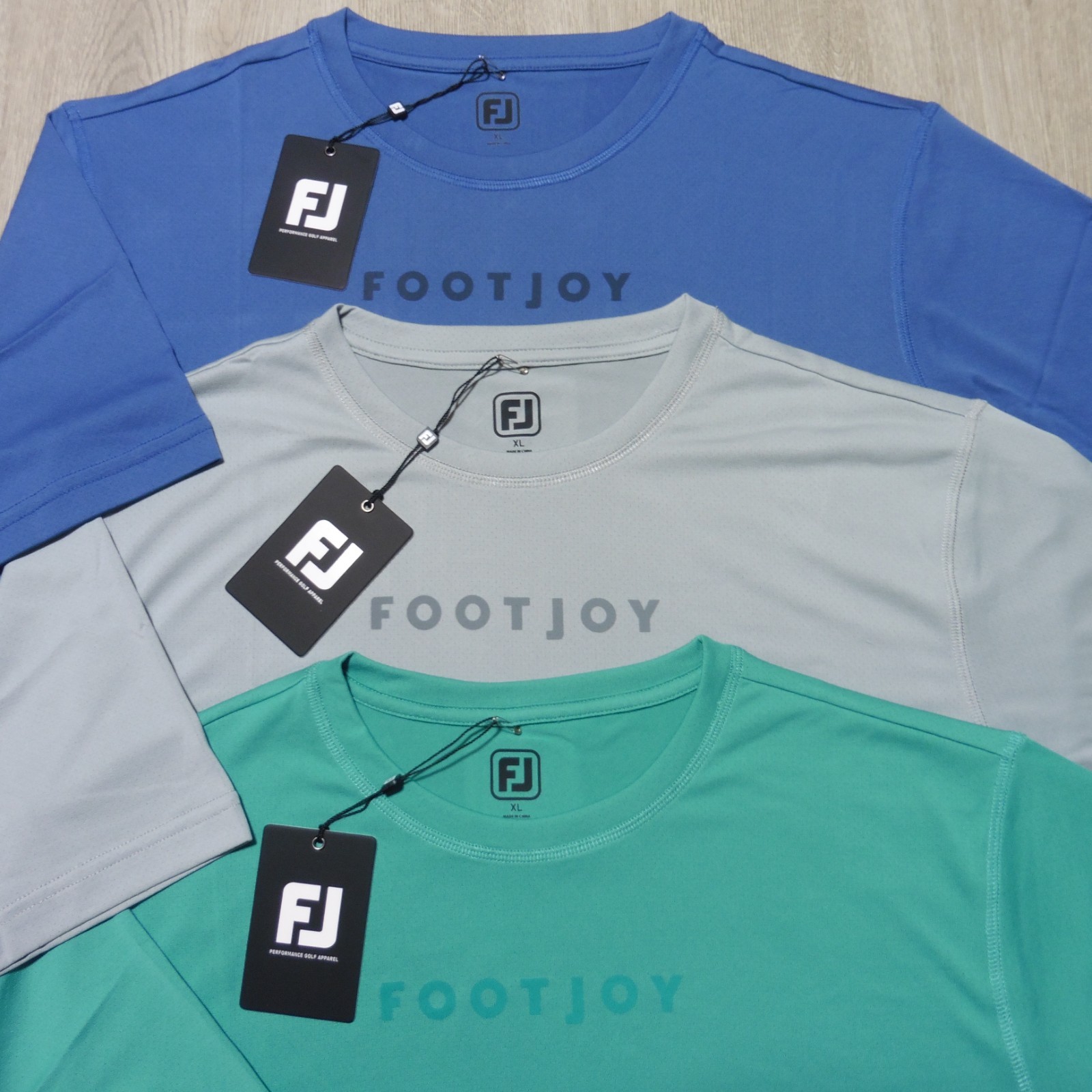 FOOTJOY Mens M MEDIUM T SHIRT TRAINING WORKOUT GOLF POLYESTER GREY BLUE GREEN