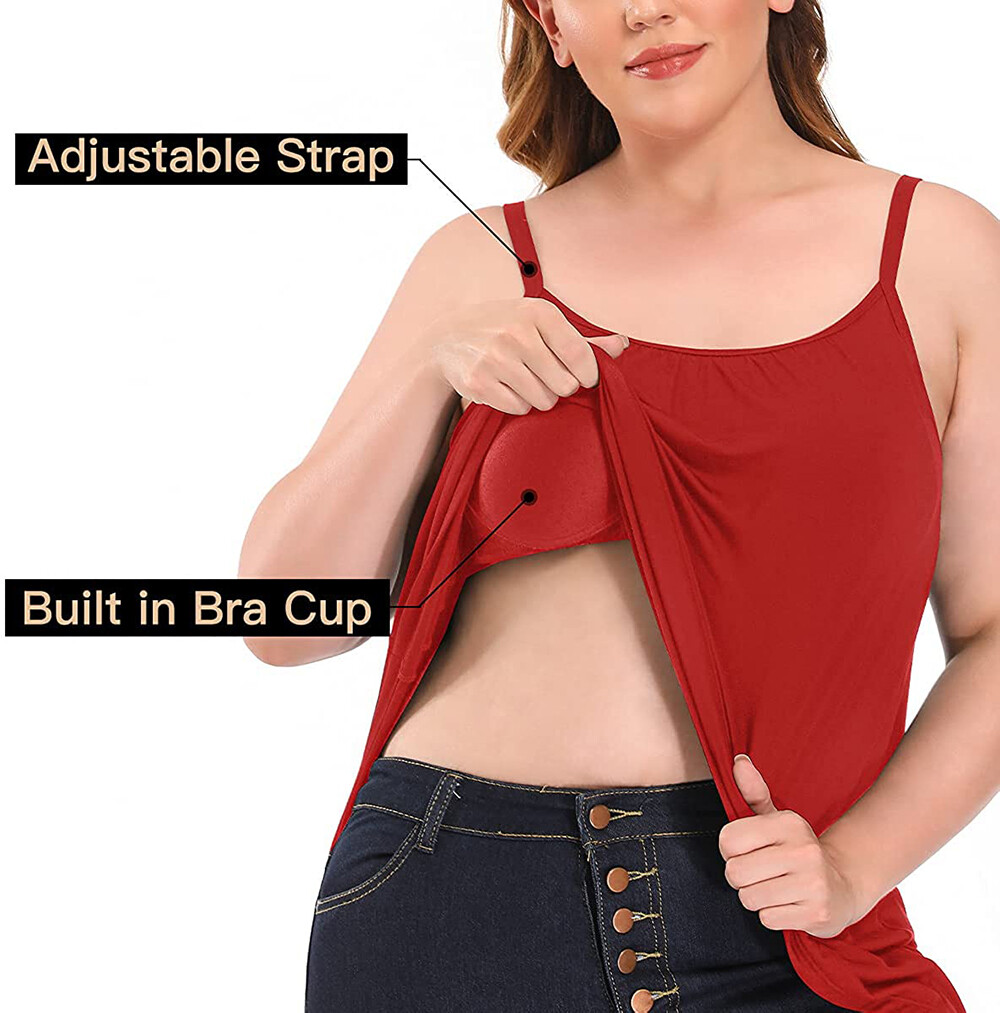 Women Fashion Swing Flowy Cami with Built in Bra Seamless Strap Tank Top Vest US