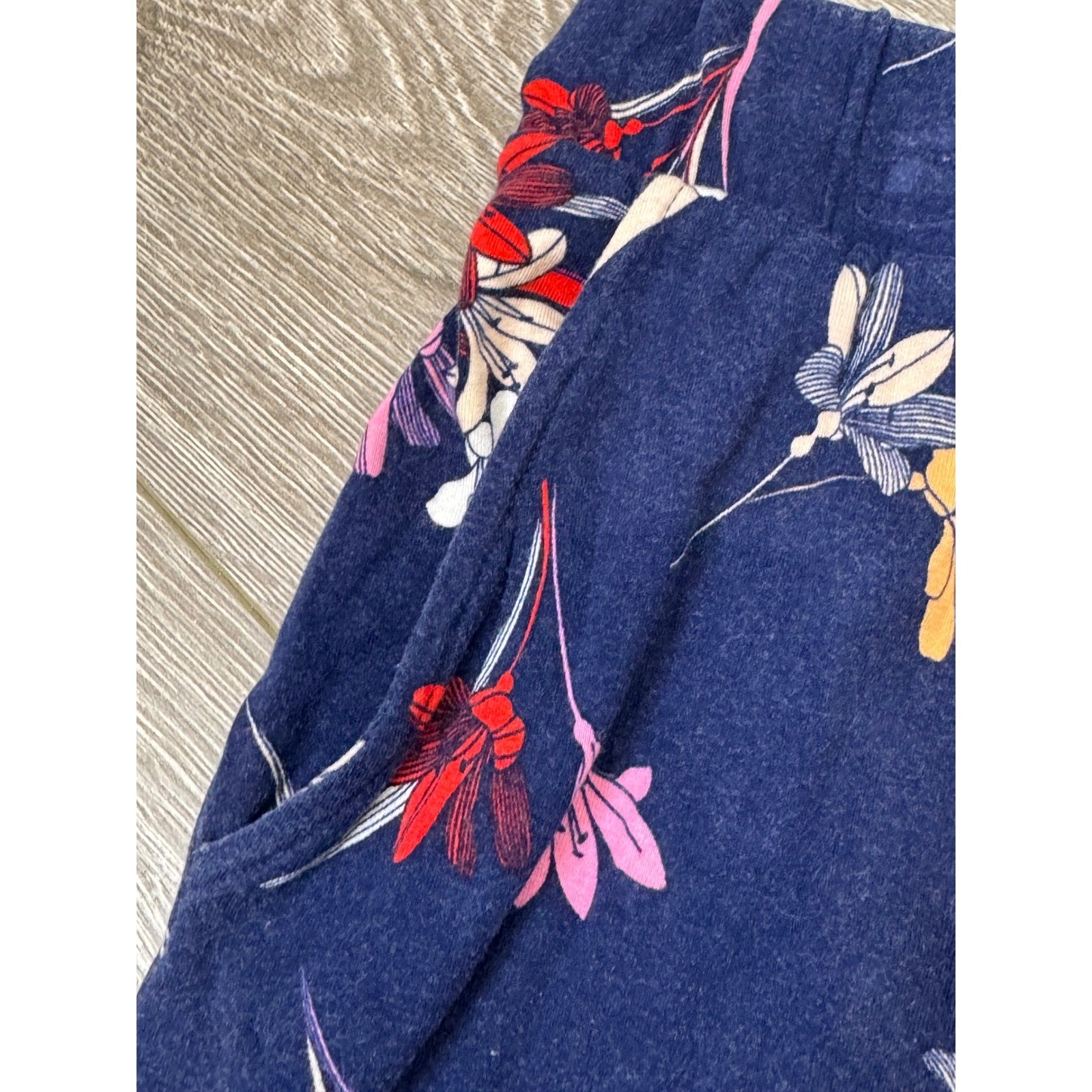 St Johns Bay L Navy Blue Floral Knit Skirt Large Tassel Drawstring Pockets Slit