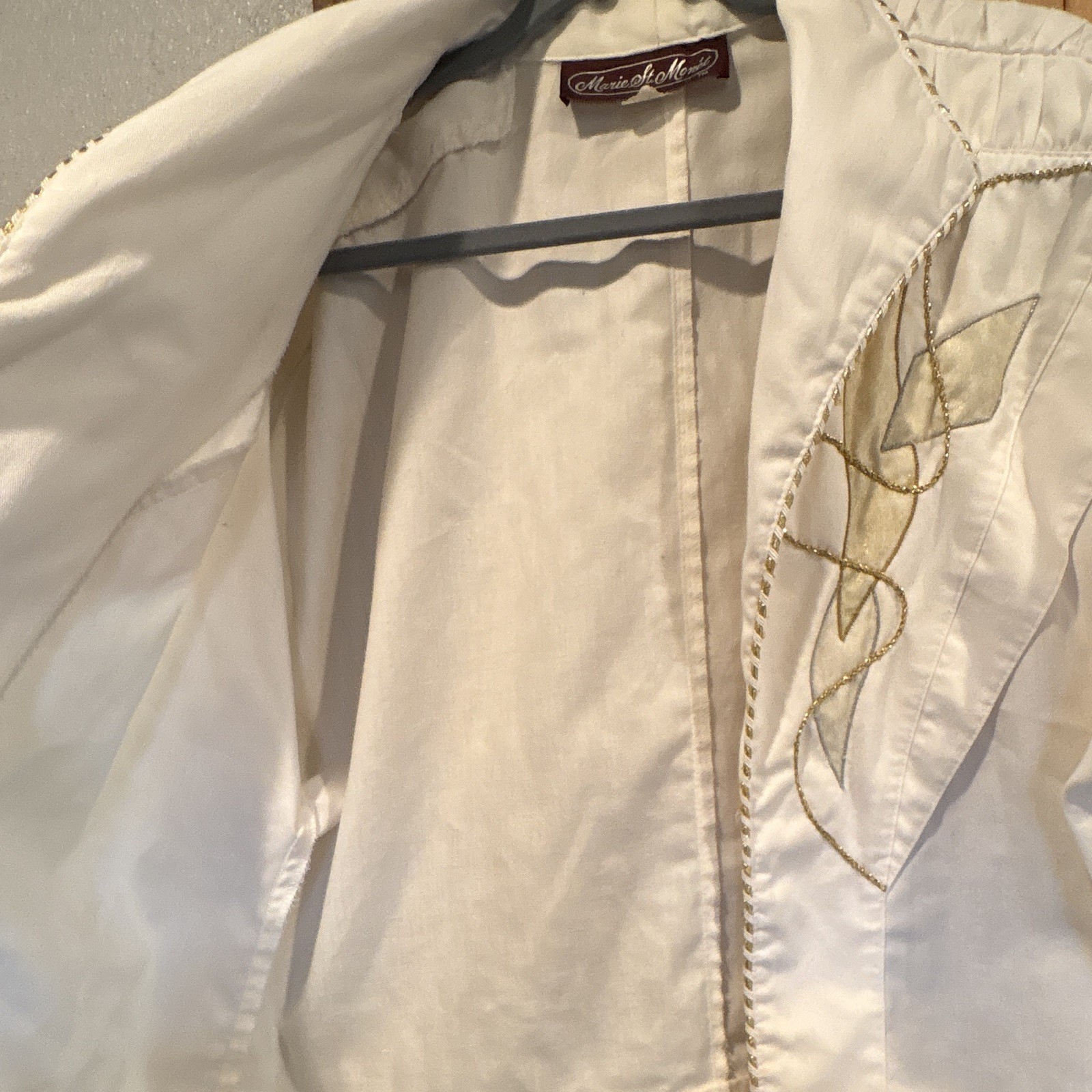 Vintage Marie St. Monet Women’s White Open-Front Collared Cropped Jacket
