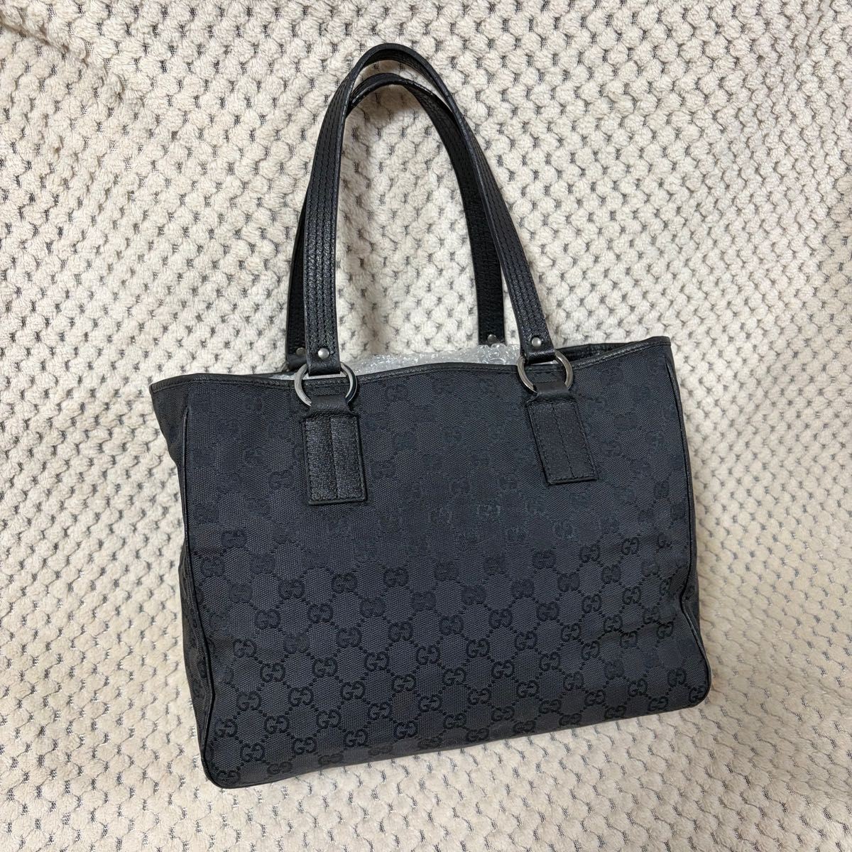 GUCCI GG Pattern Canvas Handbag Tote Bag Black