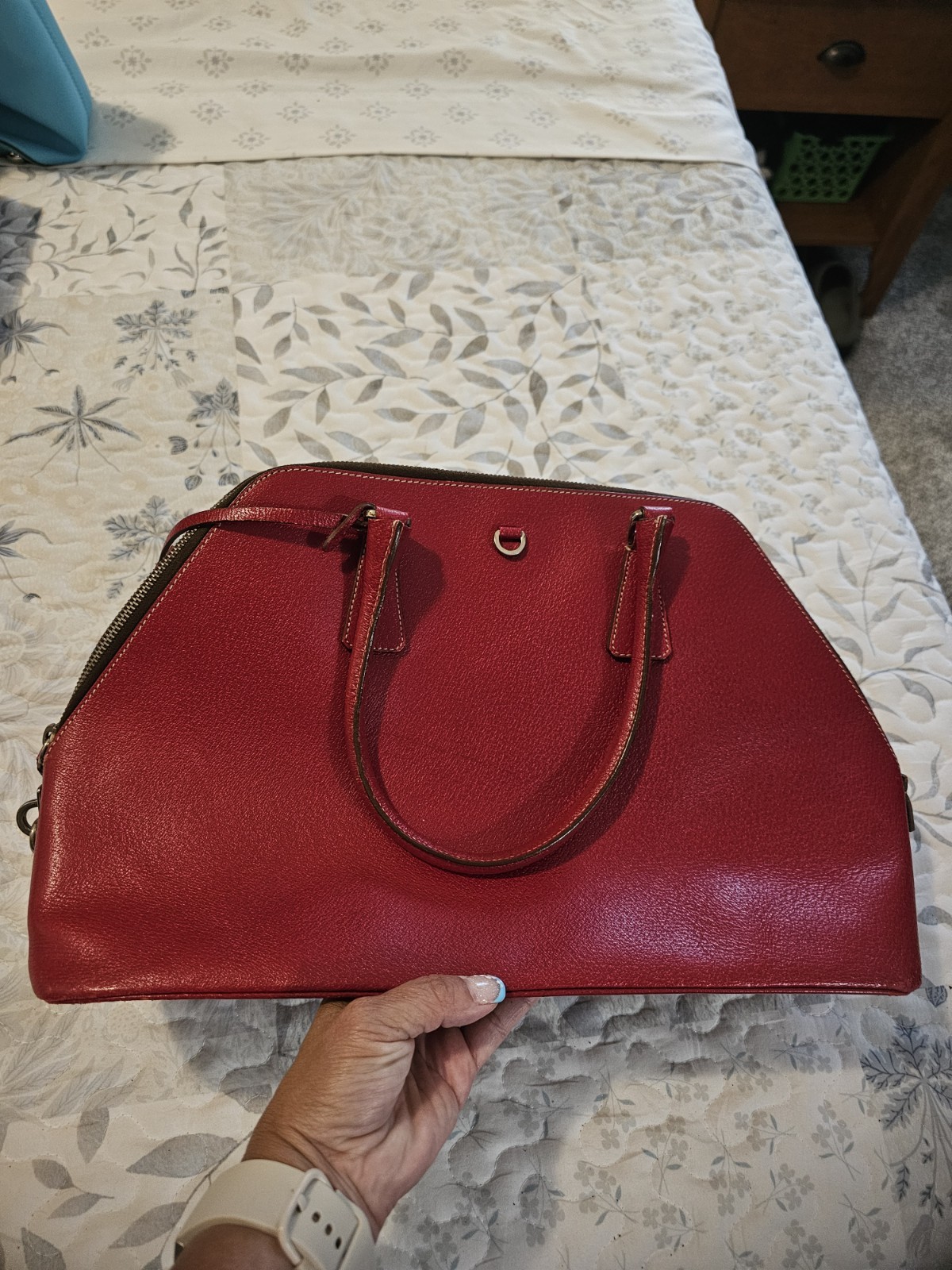 PRADA Red Pebbled Zip Satchel Top Handle Bag Silver Hardware w/ Clochette