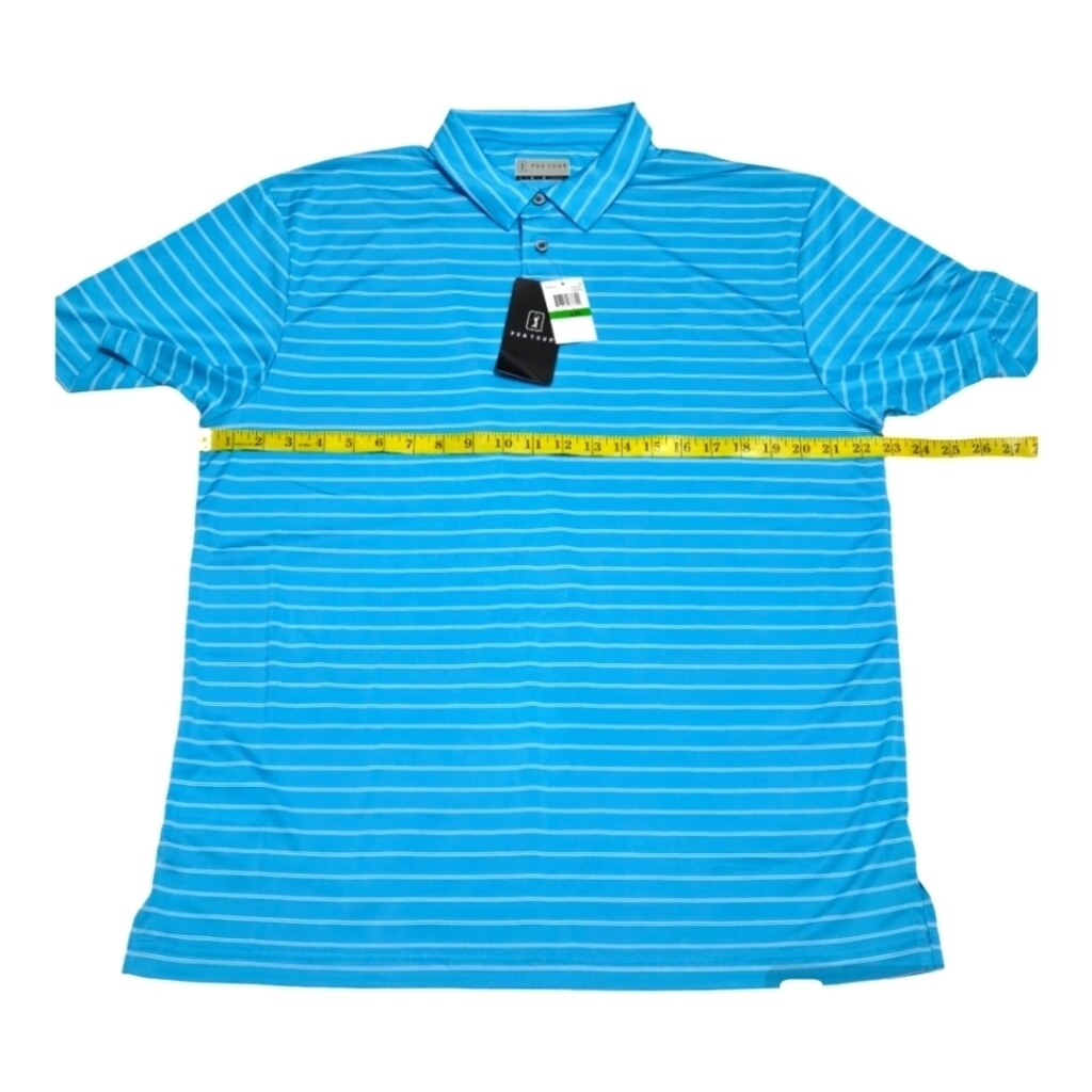 PGA Tour Blue Stripes Quick Dry Golf Polo Shirts Mens Size Large