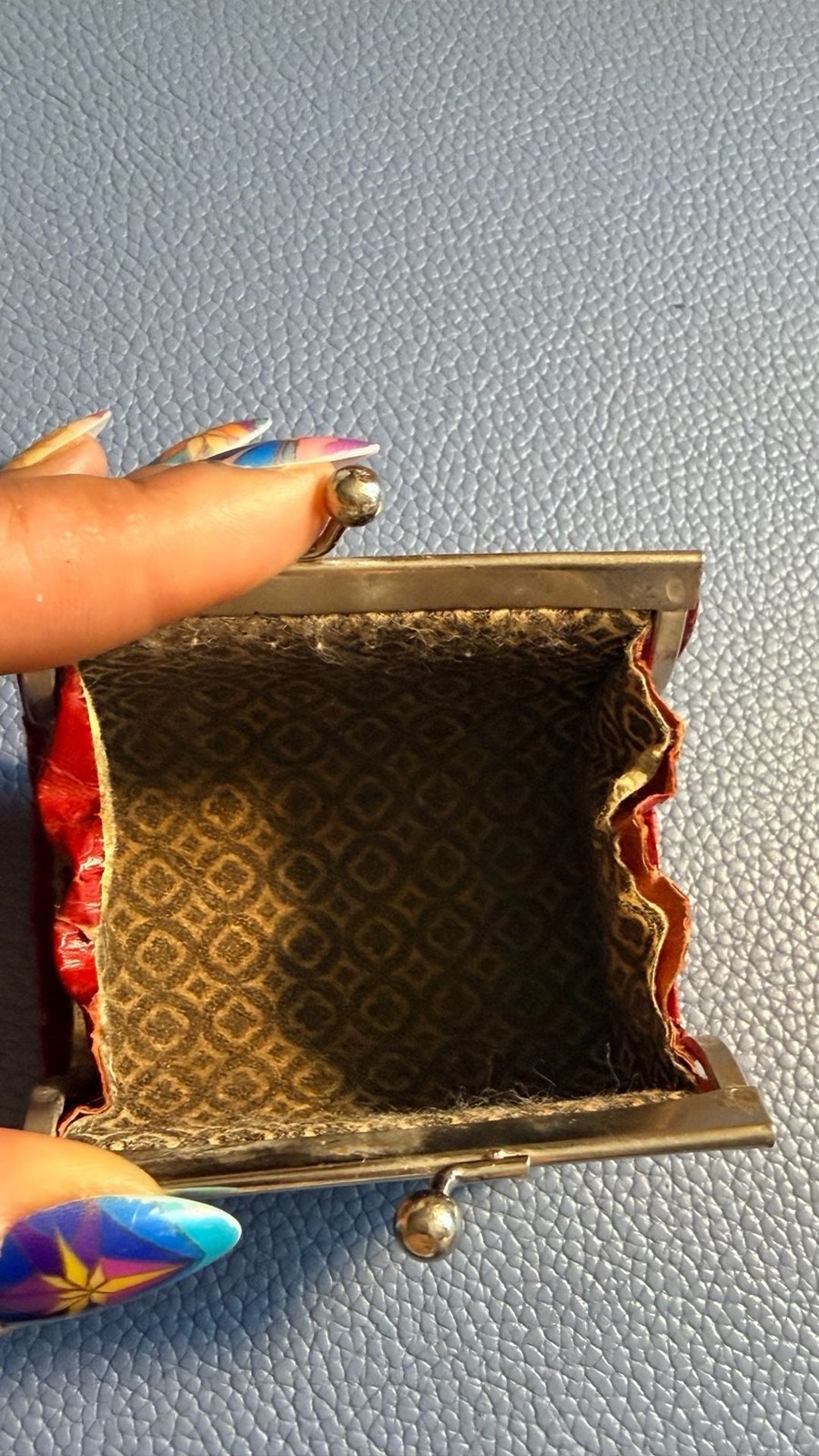 Vintage Italian Leather Red and Gold Metal Coin Purse