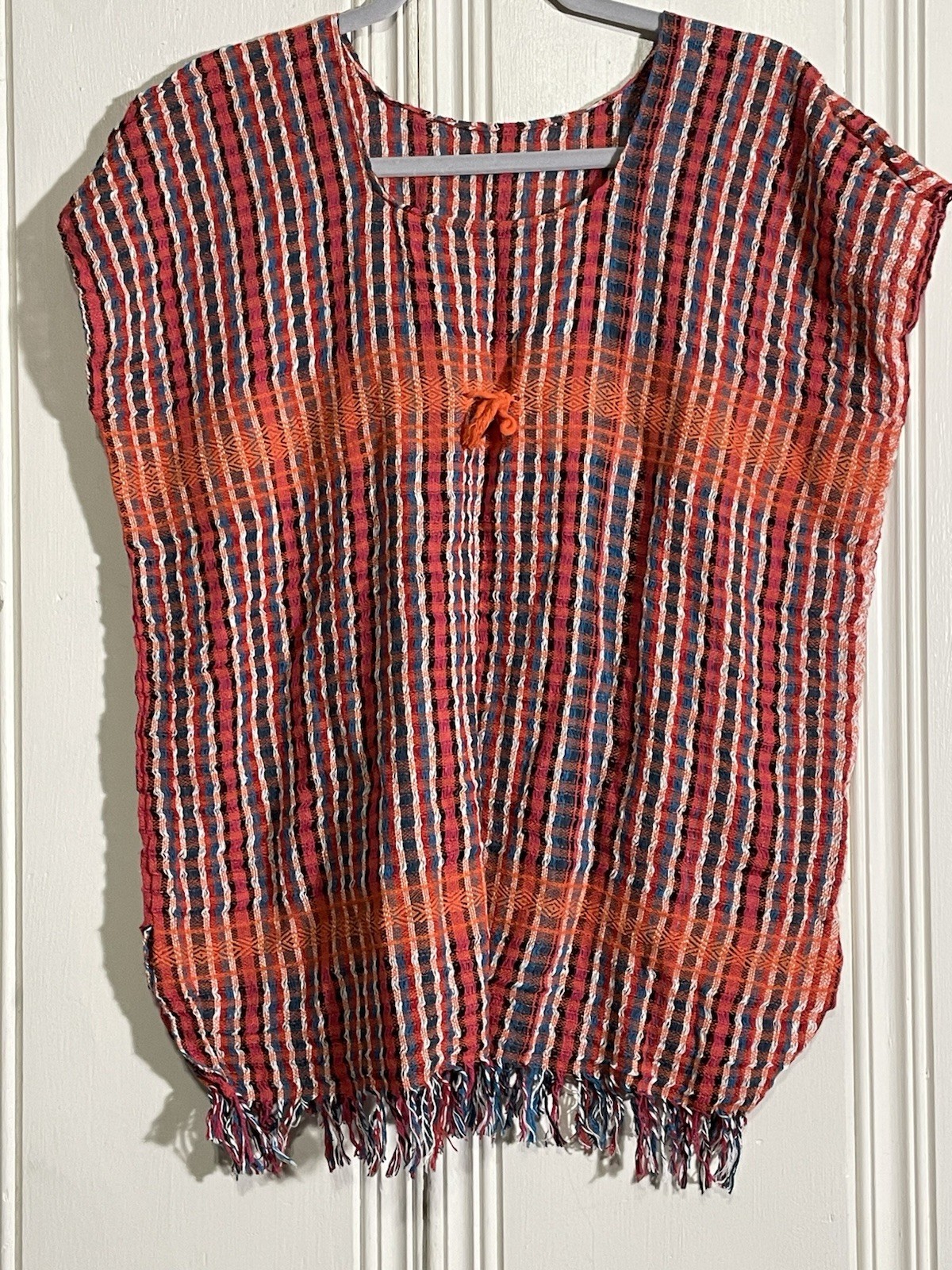 Handmade L Pink Multicolor Striped Mexican Mayan Huilpil Pullover Top Belize