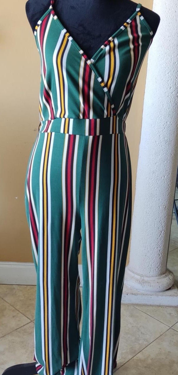 M & M Striped Colorful Fun Jumpsuit Elastic under Bust