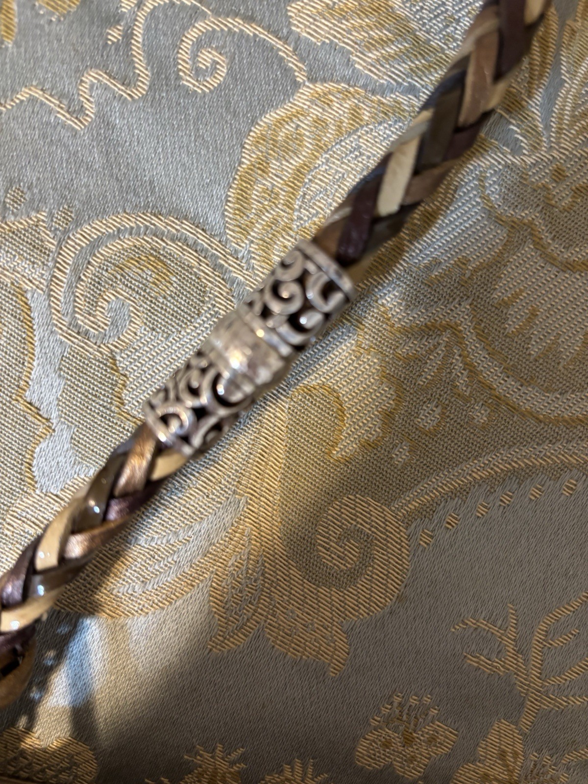Brighton Gold Pebbled Shoulder Bag Braided Strap Heart Charm Zip Pockets