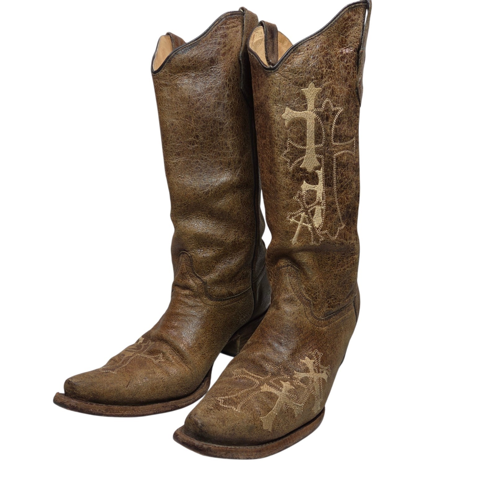 Circle G Womens 11M L5038 Western Cowgirl Leather Boot Cross Embroidered