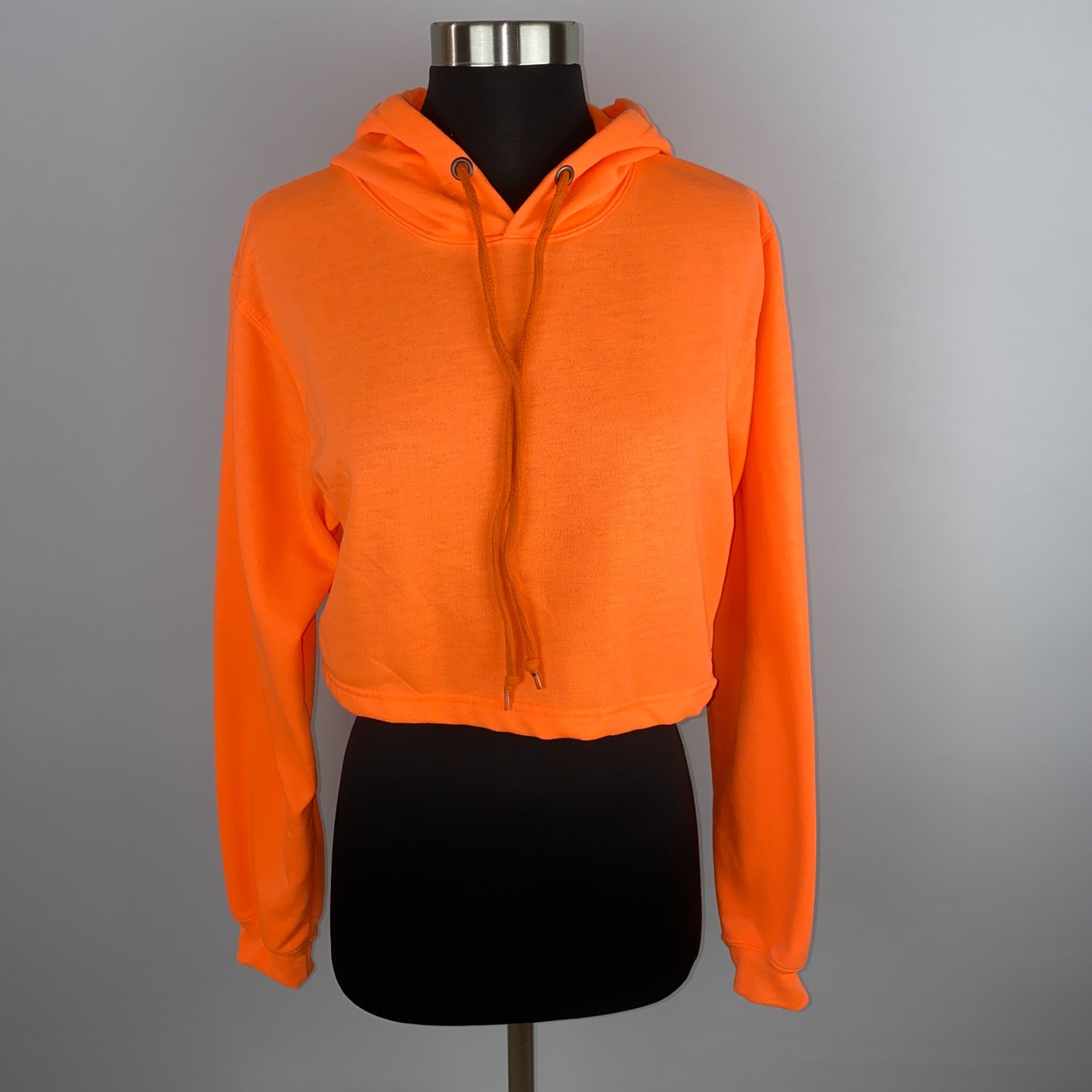 Urban Buck Cropped Hooded Sweatshirt Womens Bright Orange Long Sleeved L