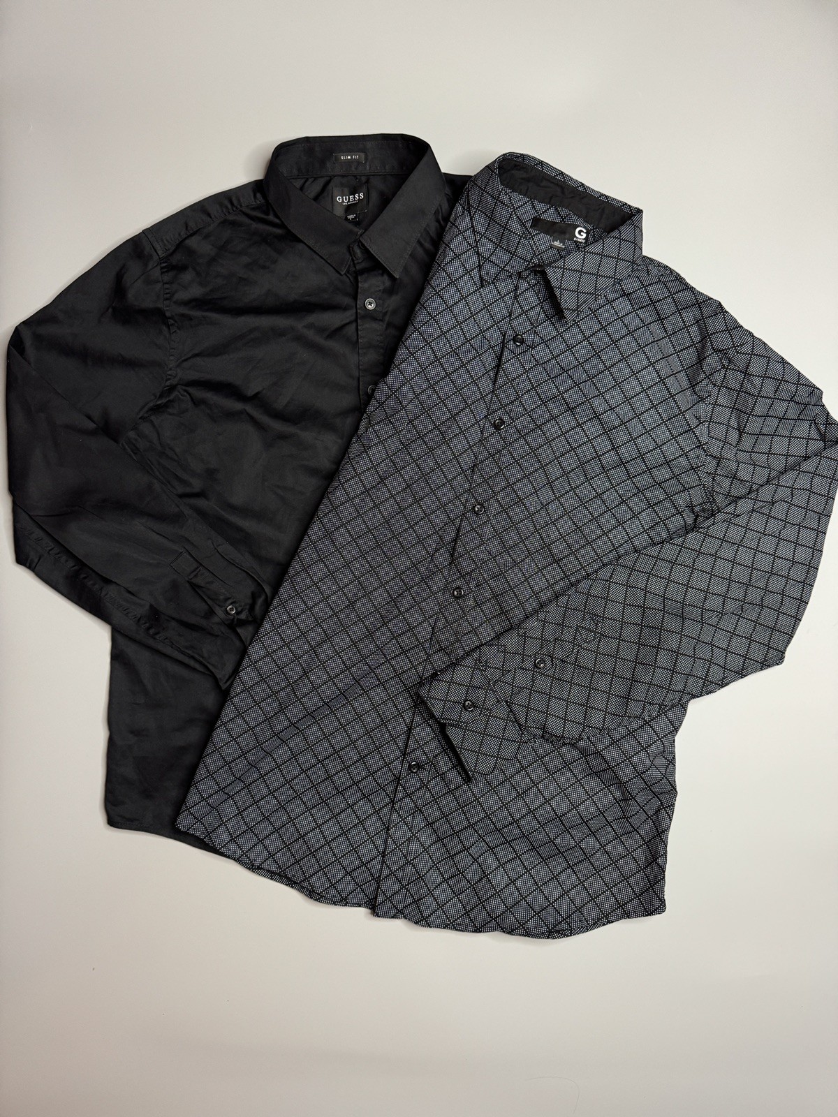 Guess Men’s Black & Charcoal Grid Button-Down Shirts