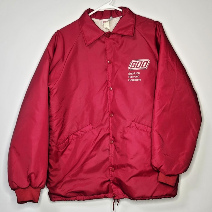 Vintage Soo Line RR Jacket Men’s M Red Hartwell Satin Fleece Lined Snap 90s USA