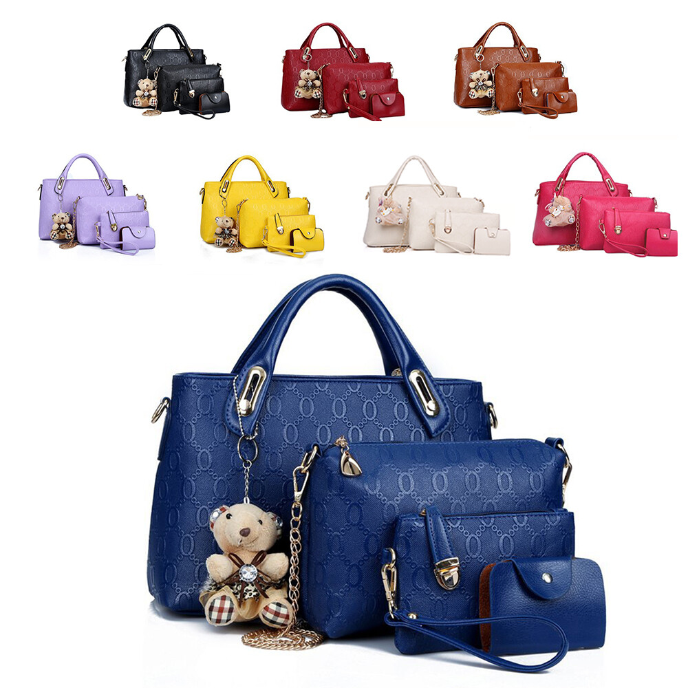4Pcs/Set Women Lady Leather Handbags Messenger Shoulder Bags Purse Tote Satchel