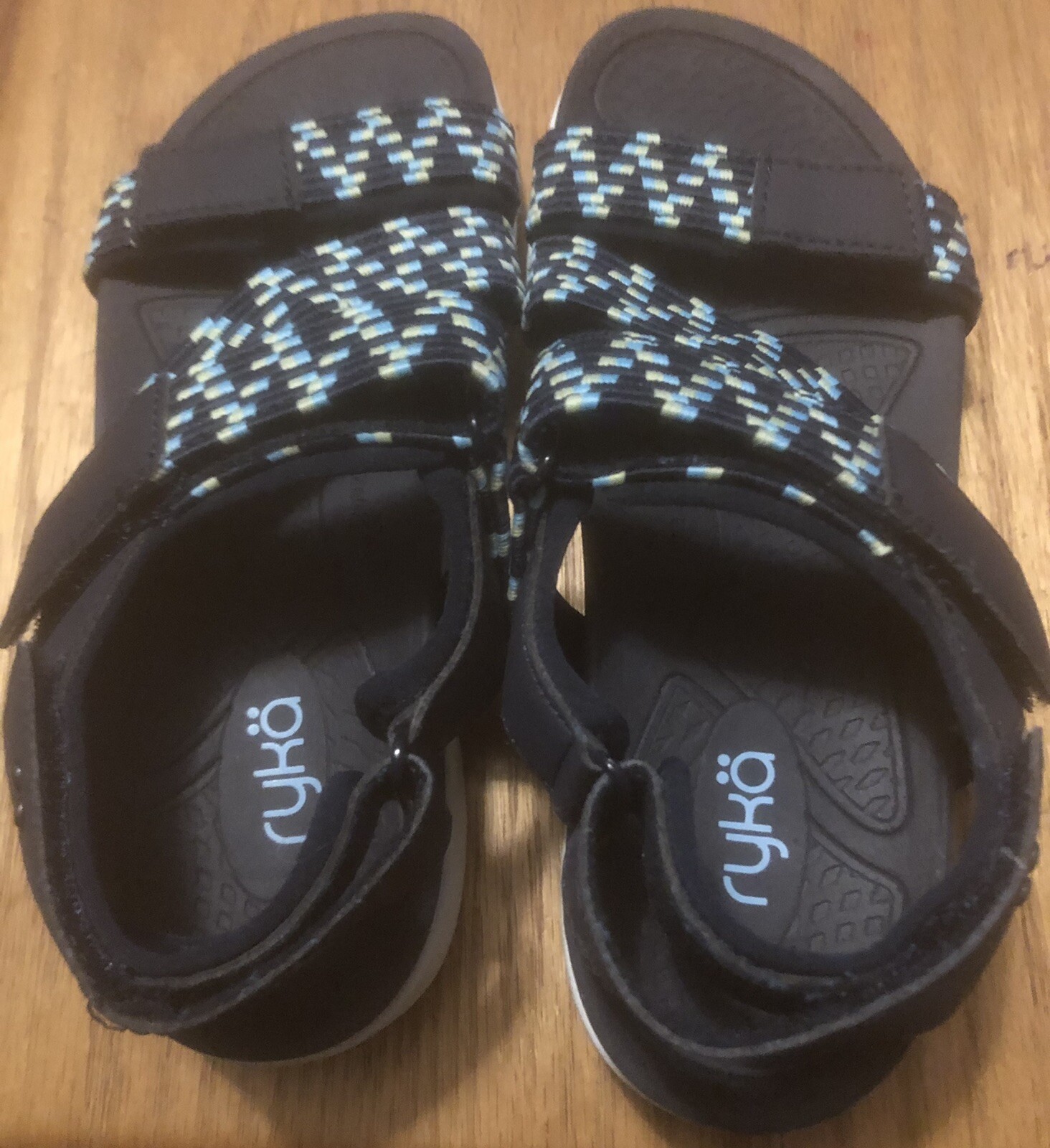 Ryka Womens Rowana Elastic Gore Slingback Sandals Hook Loop Navy Blue 6M NWOT!
