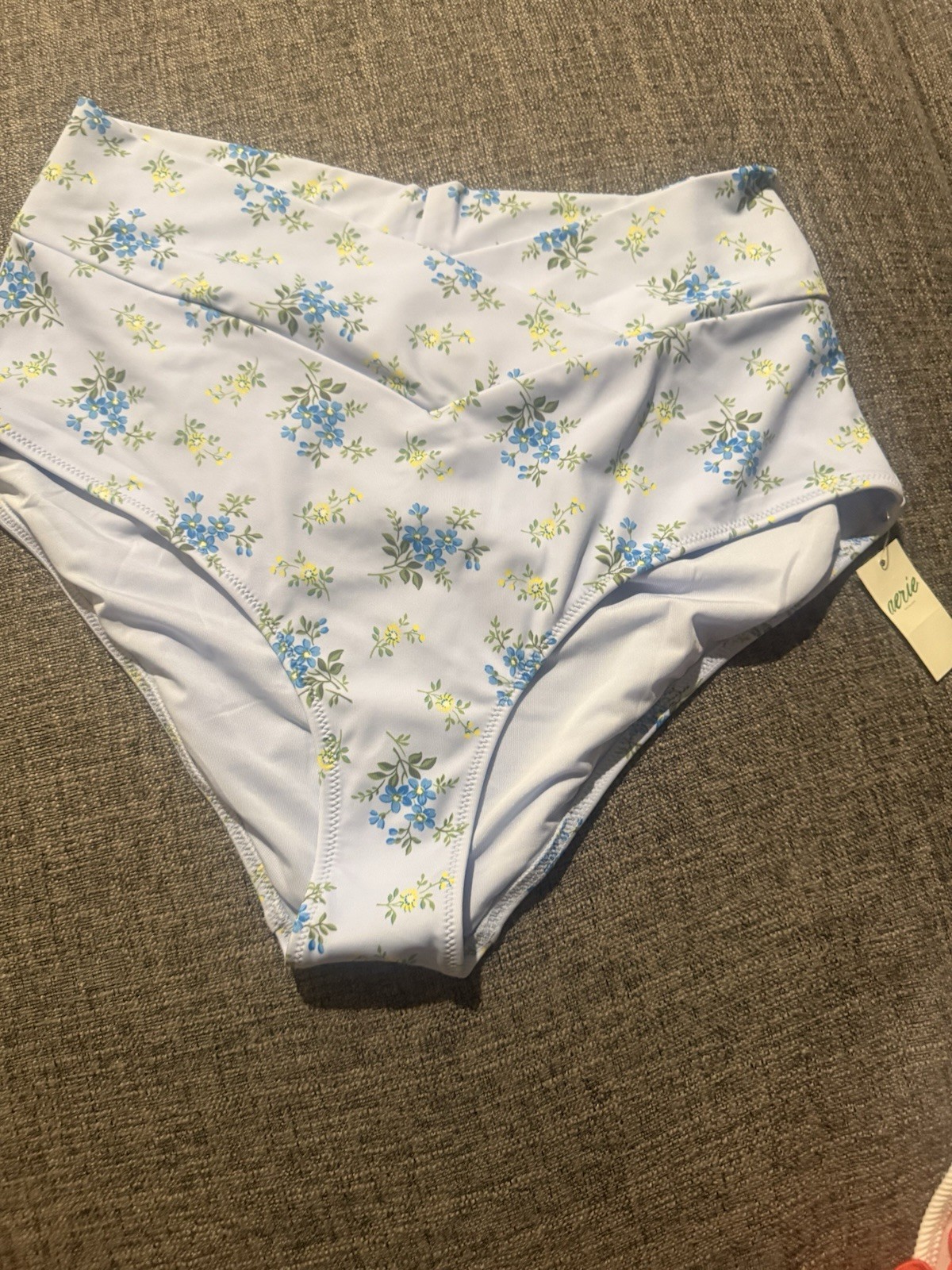 Aerie Women’s Floral High-Waisted Bikini Swim Bottom Light Blue/Green M