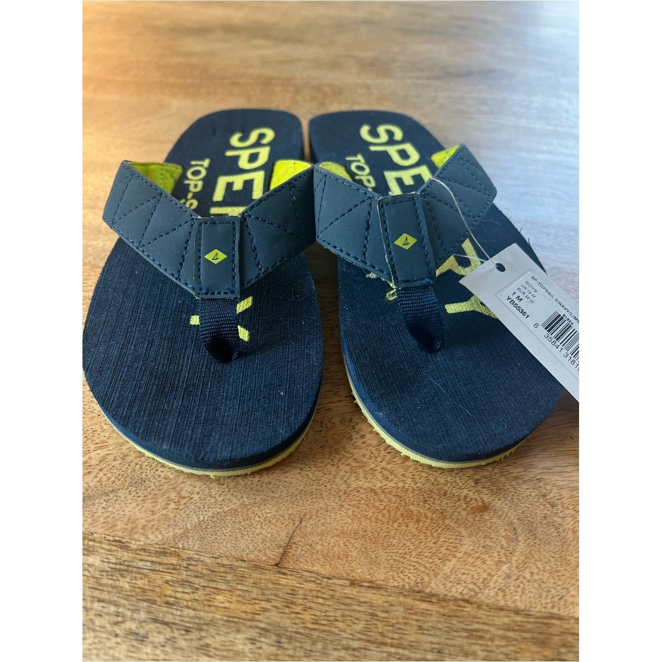 Sperry Navy & Neon Yellow Logo Flip Flops