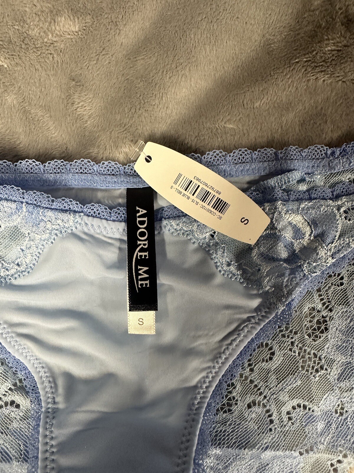 Adore Me Blue Sheer Matte Satin and Floral Lace Cheeky Panty Size S