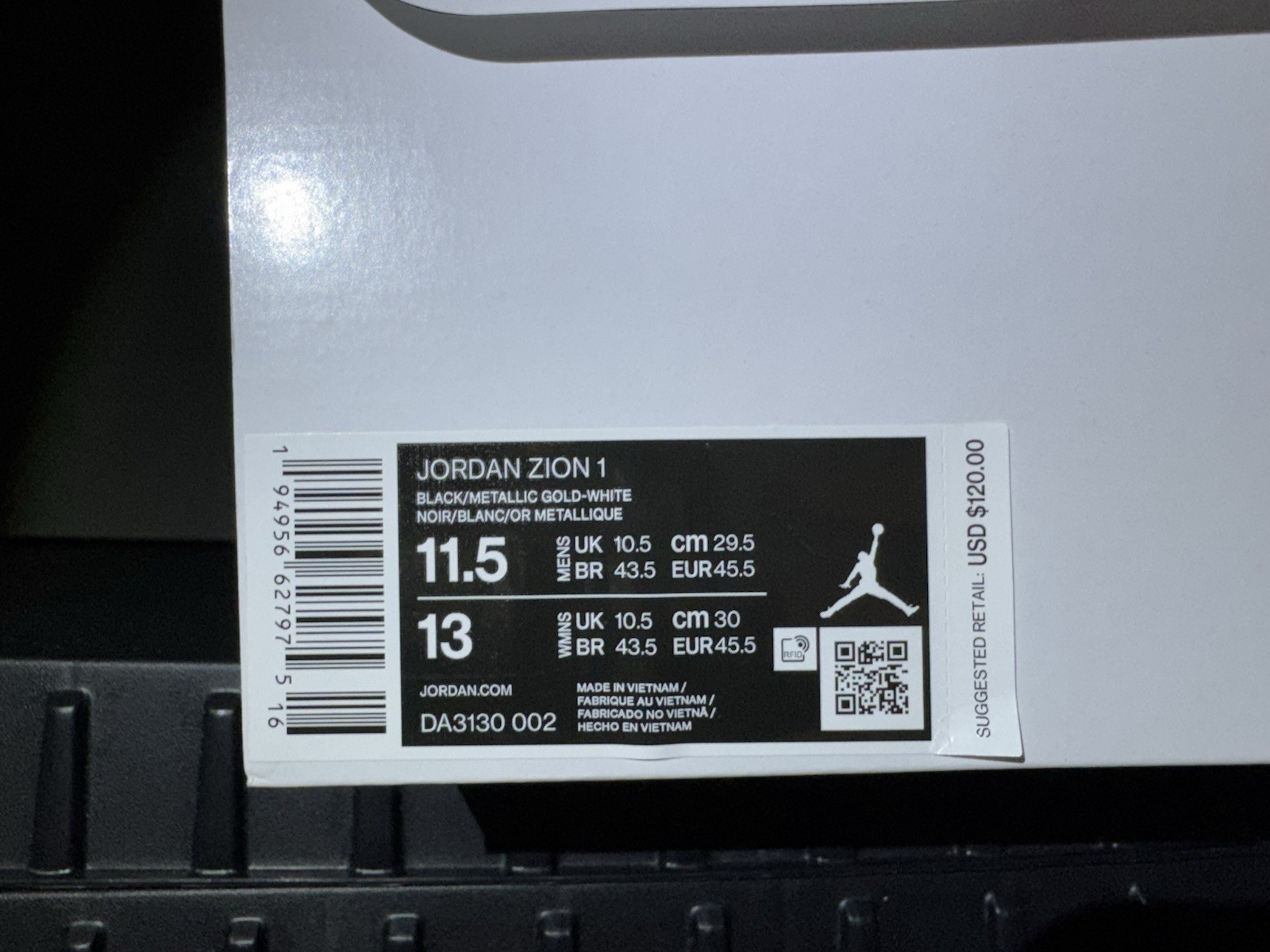 Jordan Zion Williamson Gen Zion 1 Size Mens 11.5 Black White Basketball Shoes