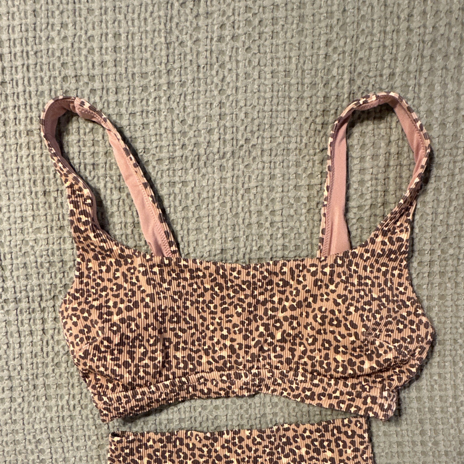 Aerie Ribbed Leopard 2-Piece Bikini Set Bralette Top Cheeky Bottom XS/S
