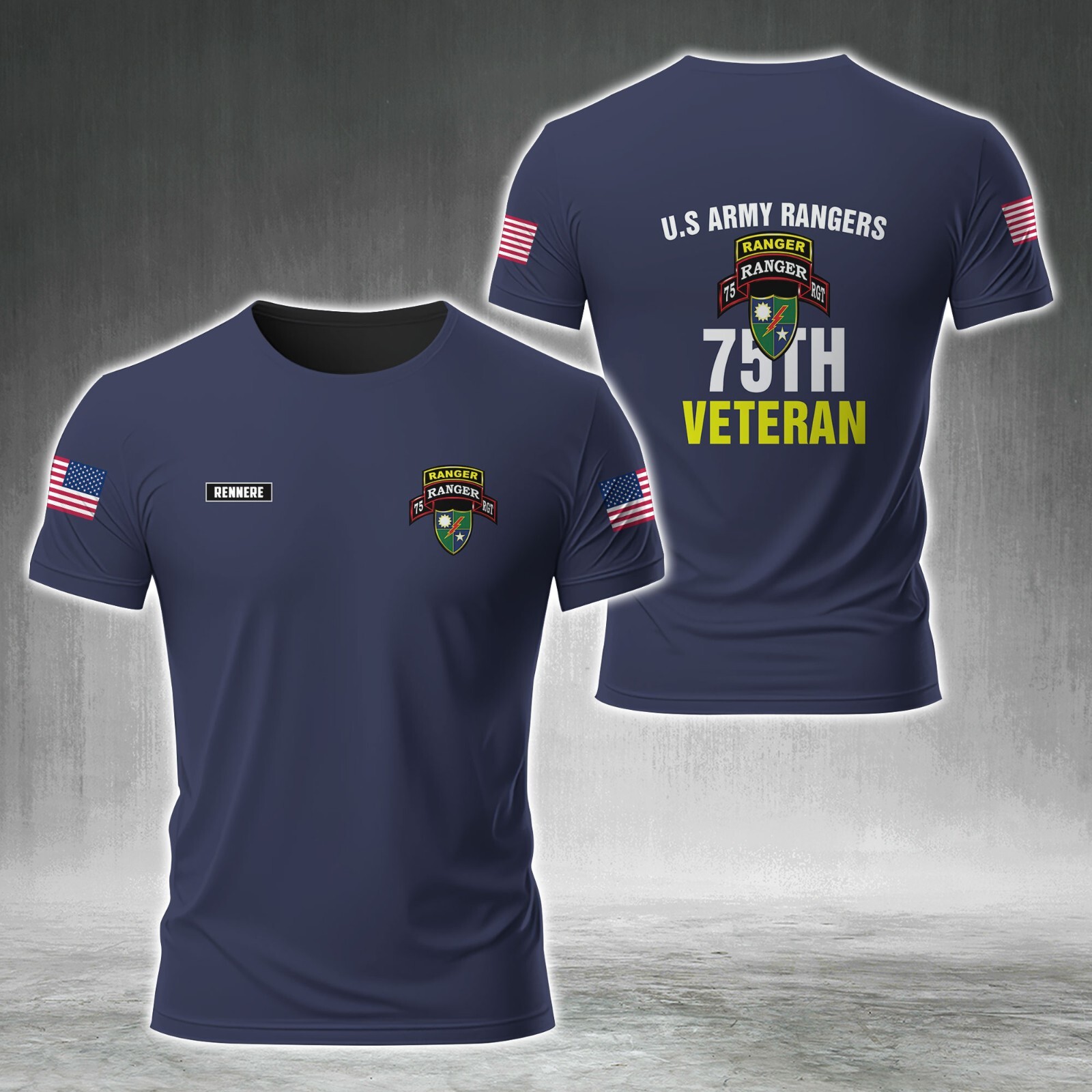Custom Name US Army 75th Ranger Regiment Veteran AOP 3D shirt Full Size S-5XL