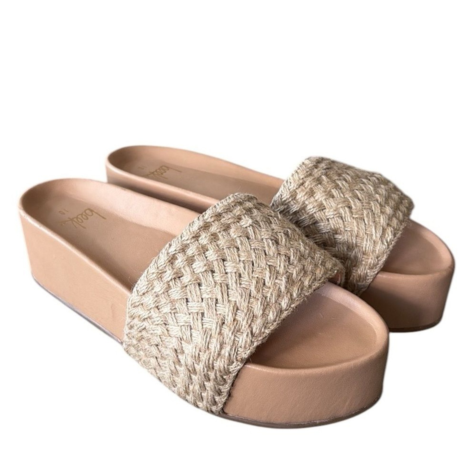 NWT RARE Beek Tan Woven Jute Leather Platform Sandals Slides – 10