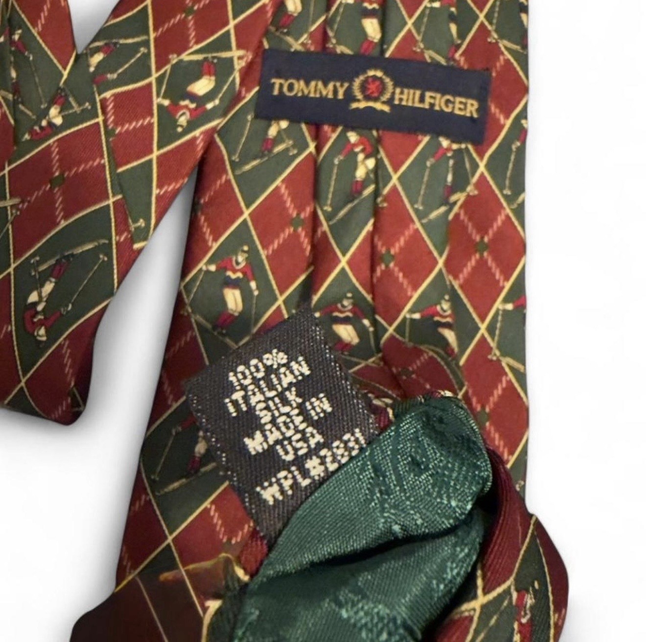 Tommy Hilfiger 100% Silk Tie Downhill Alpine Ski Skier Plaid Preppy Burgundy
