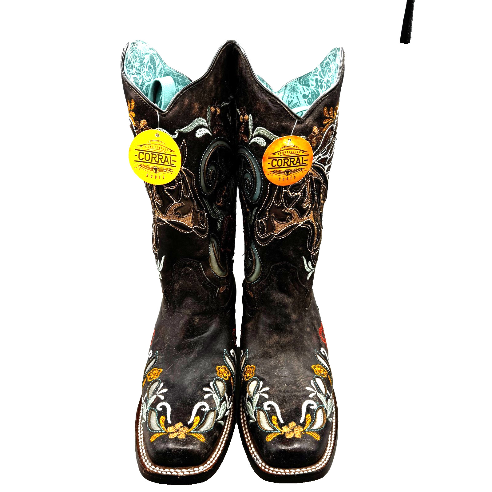 NEW Corral Women’s Floral Horse Inlay Tall Western Boot Square Toe 8 1/2 M -4267