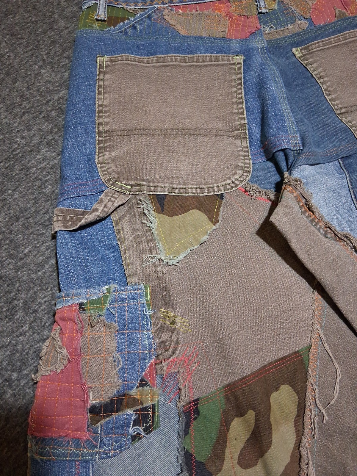 Handmade Patchwork Sz 32×28 Jeans StreetWear Distressed Carpenter Dopamine Camo