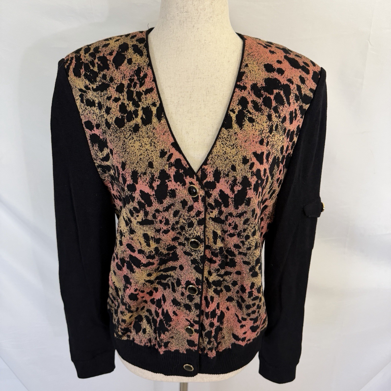 St. John Collection Pink Leopard Santana Knit Jacket Sz 8