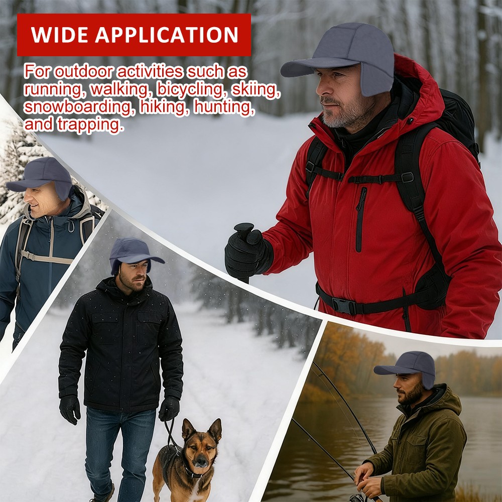 Waterproof Winter Fleece Hat with Ear Flaps Outdoor Warm Thermal Baseball Cap