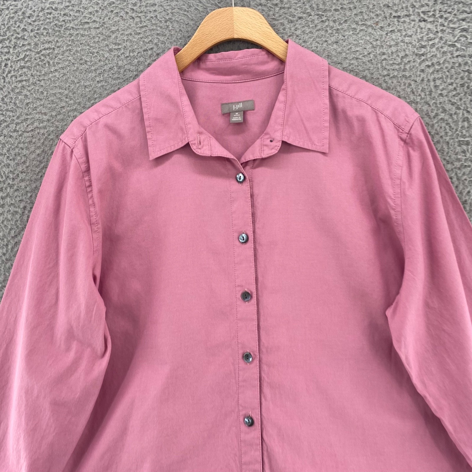 J Jill Shirt Womens Medium Petite Pink Cotton Collared Long Sleeve Button Up Top