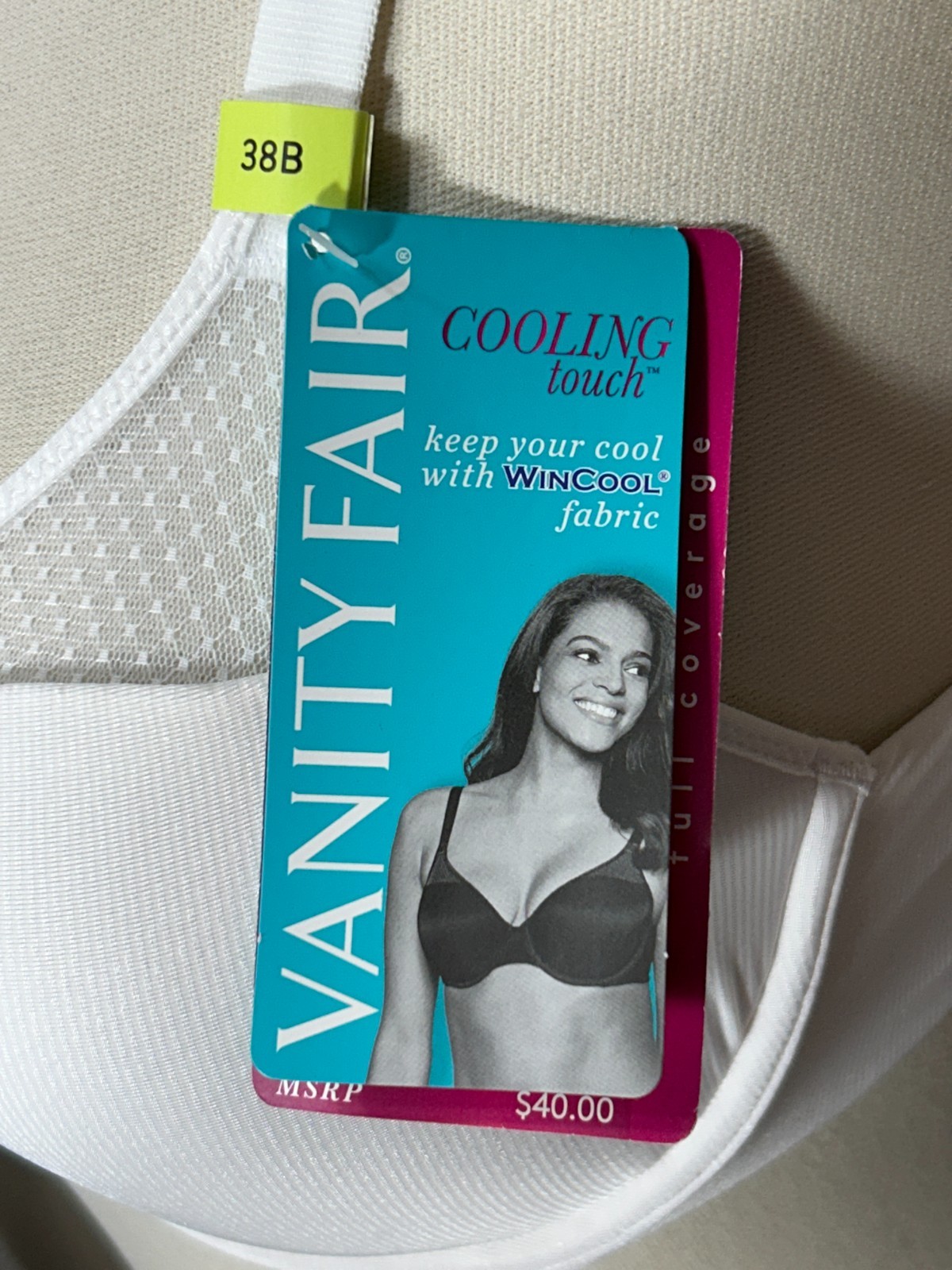Vanity Fair T Shirt Bra 38B Underwire Cool Fabric No Poke Wire White 75355