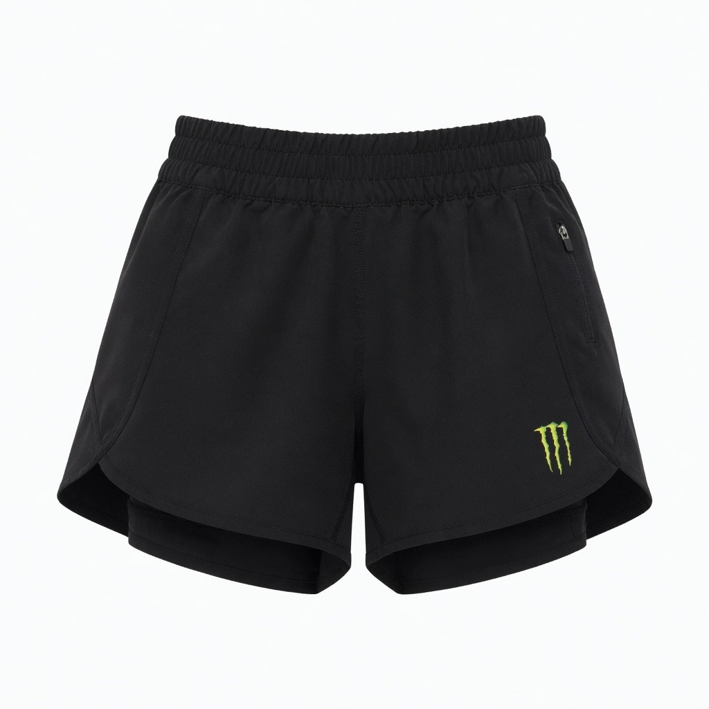 Monster Energy Athletic Shorts Womens Sz M Black Green Claw Logo Performance EUC