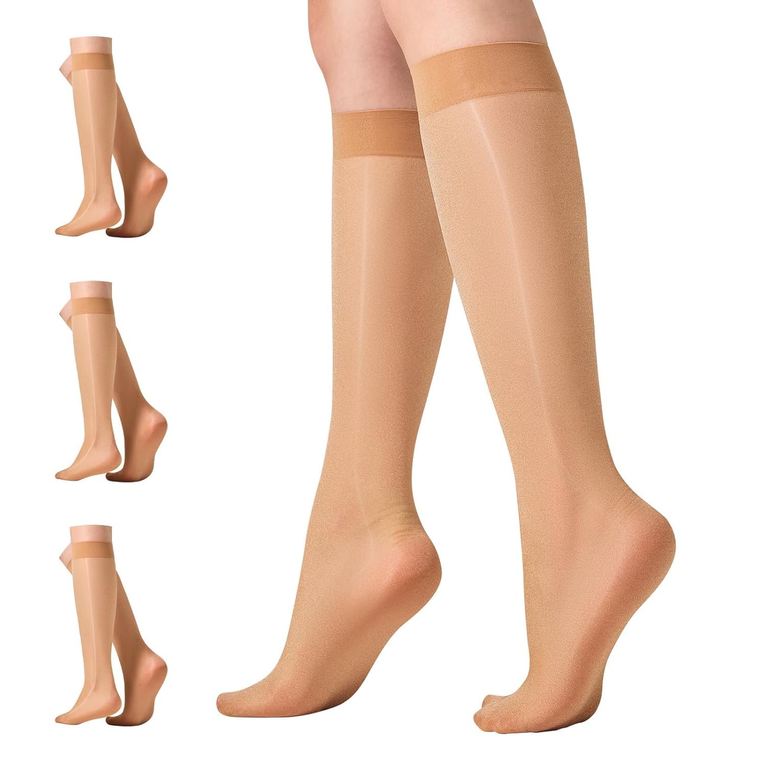 4× Sheer Knee High Socks 20D Premium Silky Soft Nylon Stockings Control Top USA